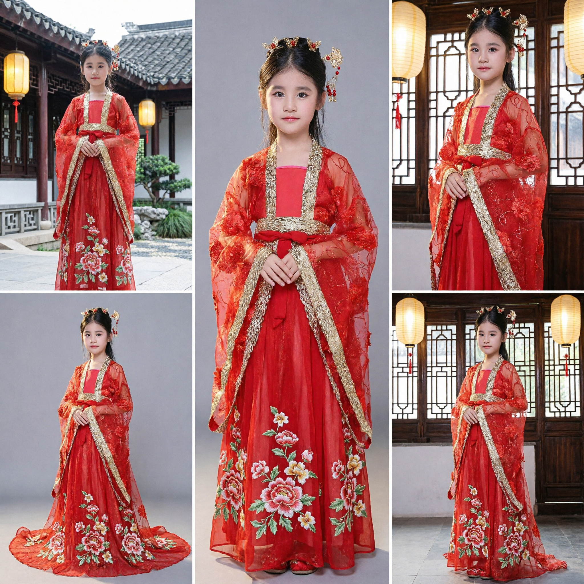 Red Chinese Traditional Hanfu Costume for Kids Girls Ancient Princess Dress Stage Performance Cosplay Outfit