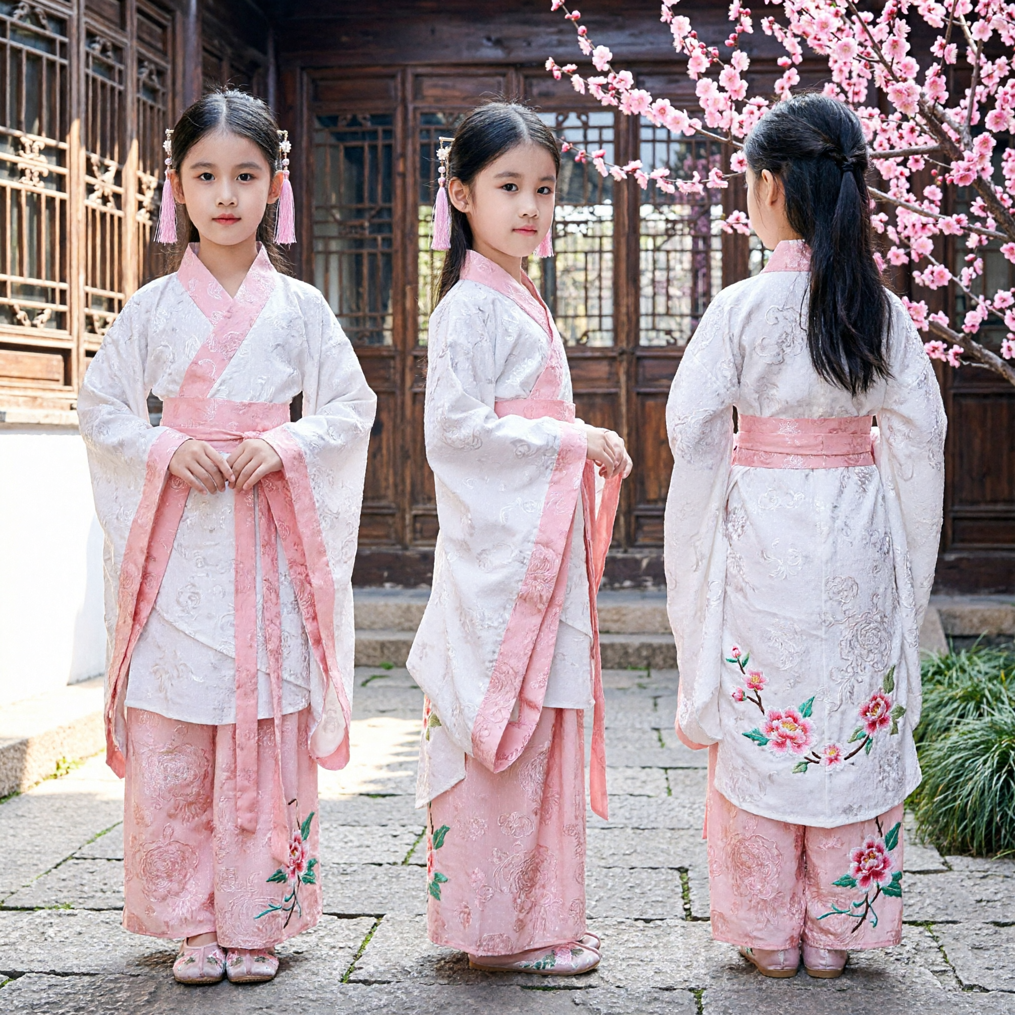 Traditional Chinese Hanfu Costume for Girls White and Pink Ancient Fairy Dress for Kids Performance