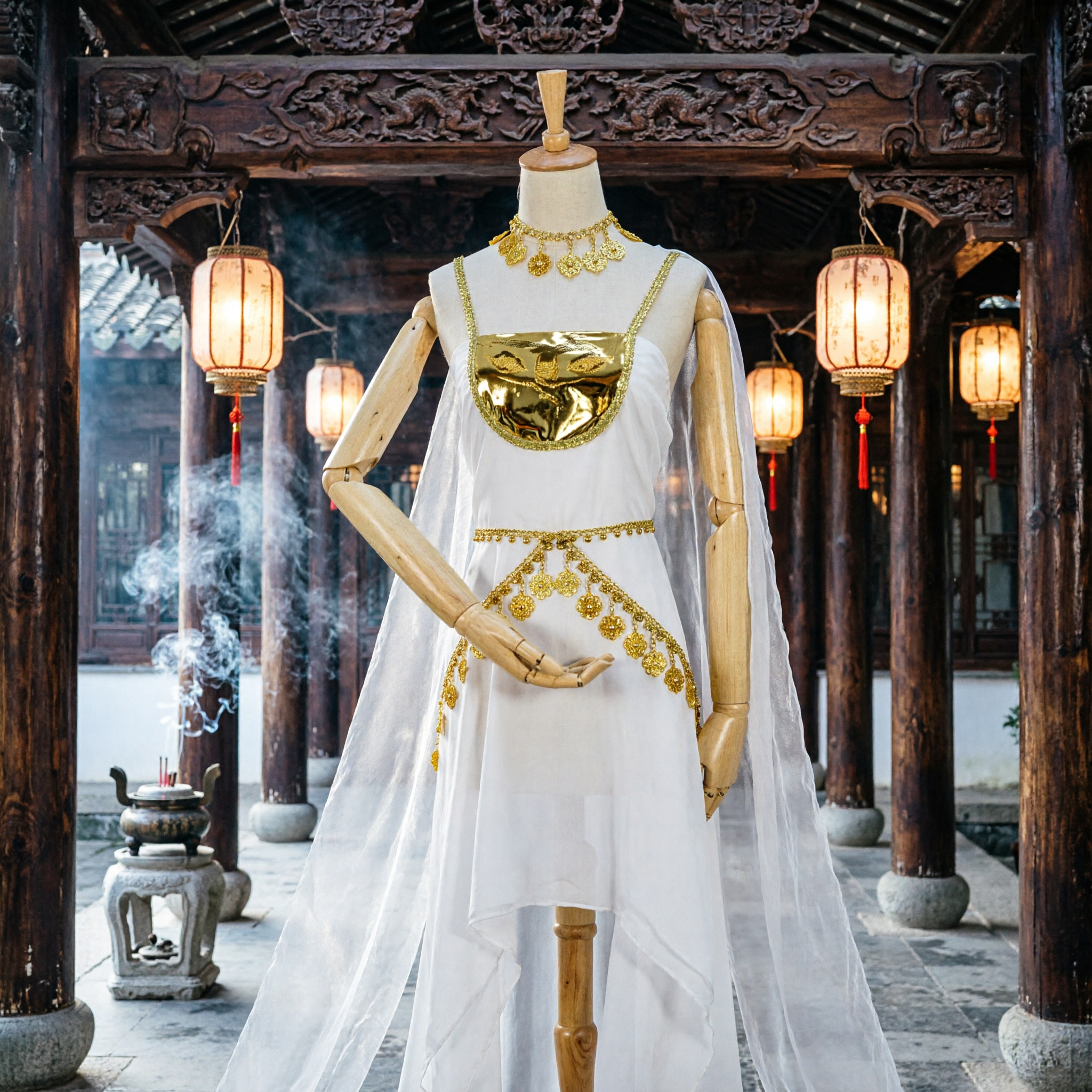 Women's Ancient Egyptian Queen Cleopatra Costume White Dress with Gold Jewelry for Halloween Cosplay Party