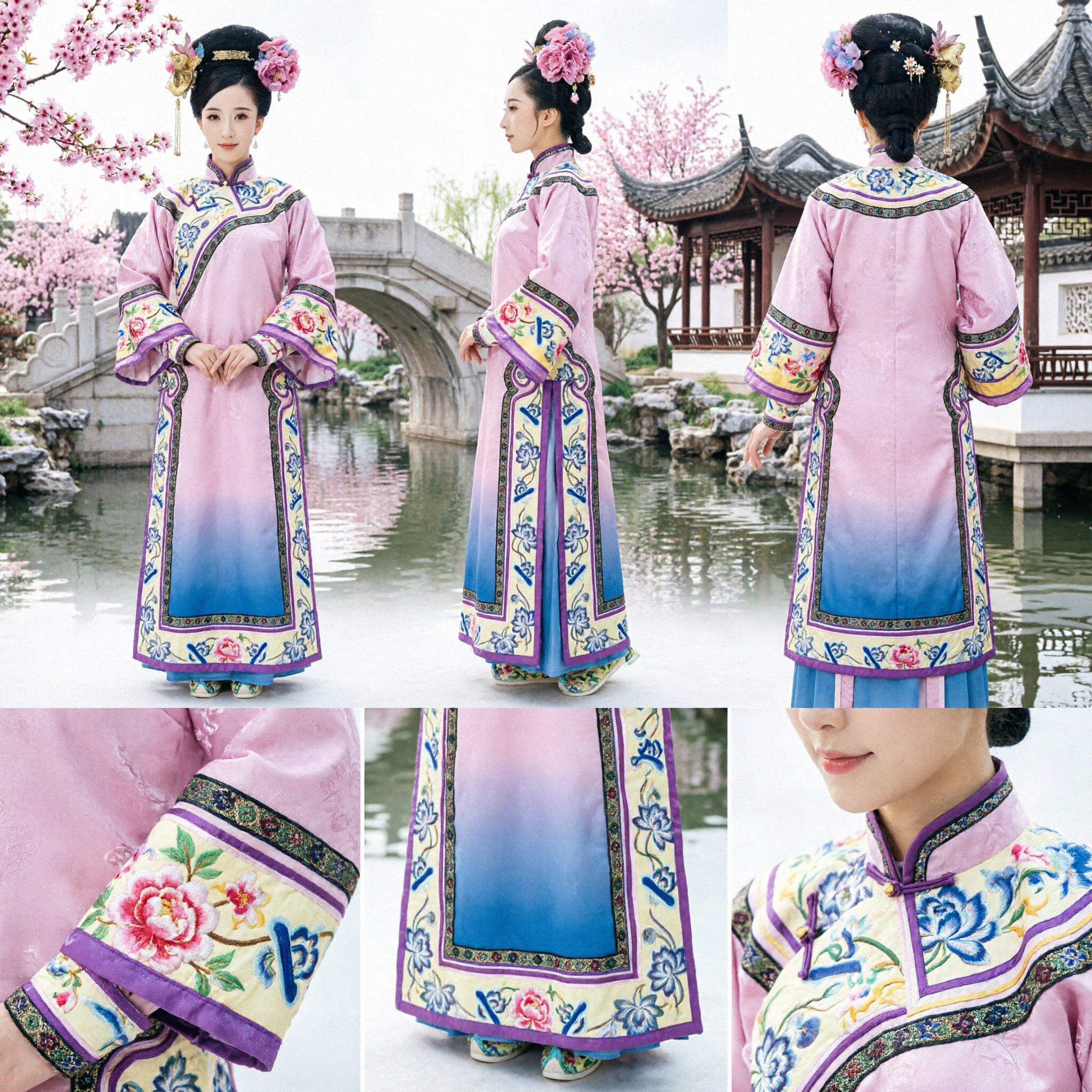 Ancient Chinese Qing Dynasty Princess Costume Pink Palace Lady Dress for Women Historical Cosplay Performance