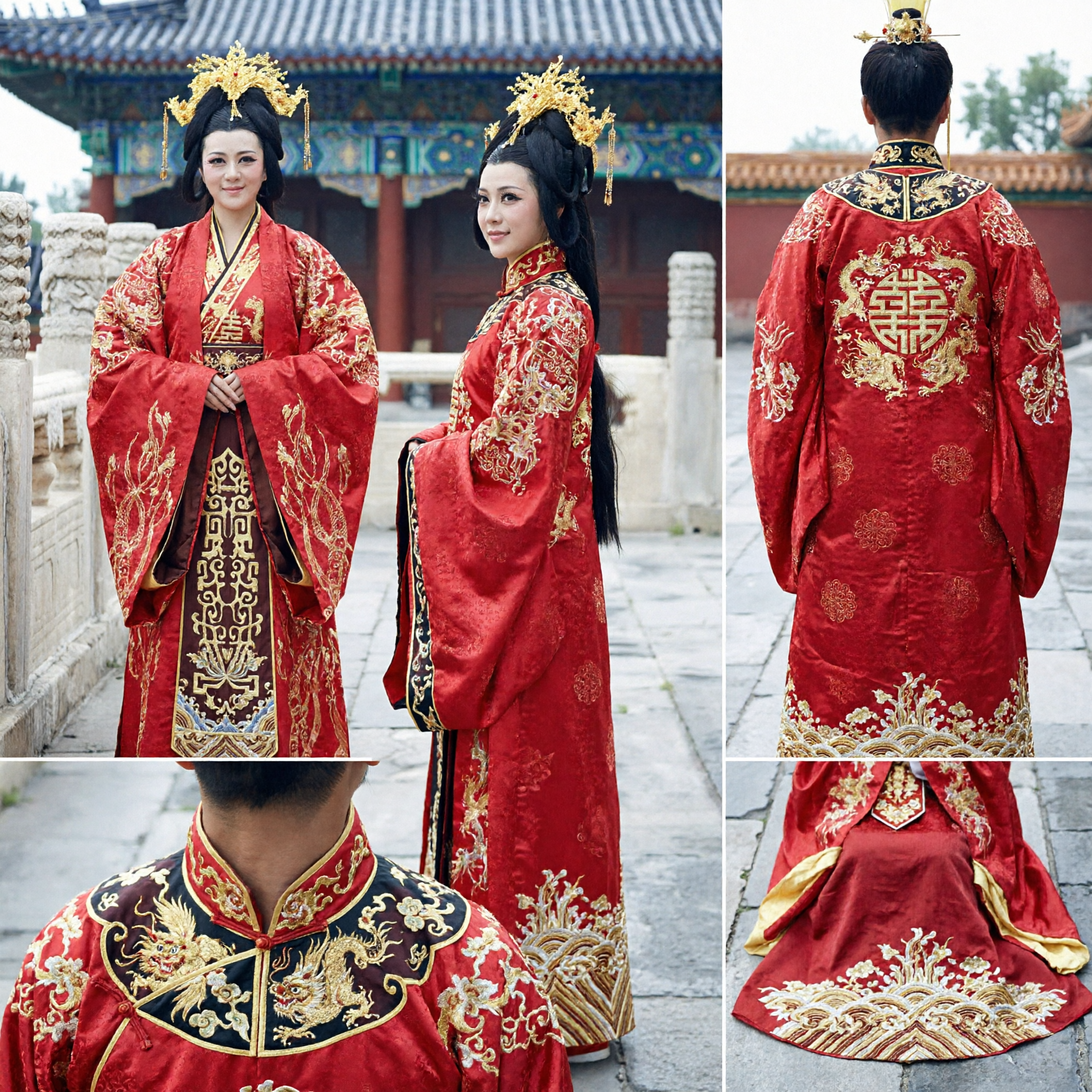 Traditional Chinese Emperor and Empress Wedding Costume Ancient Red Hanfu Historical Royal Robe for Couples