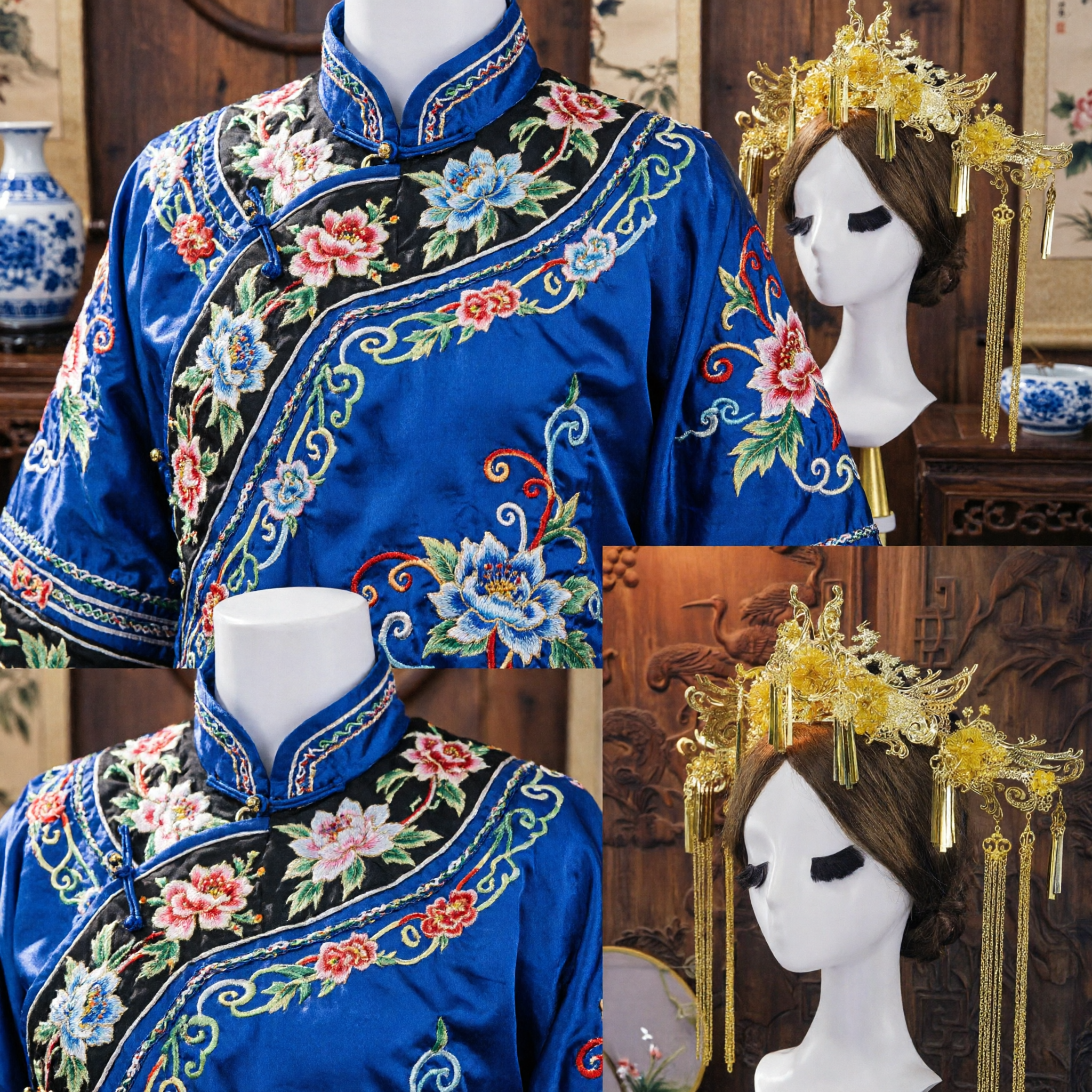 Traditional Chinese Gold Phoenix Crown Hair Accessories Ancient Hanfu Wedding Headpiece with Tassels for Brides