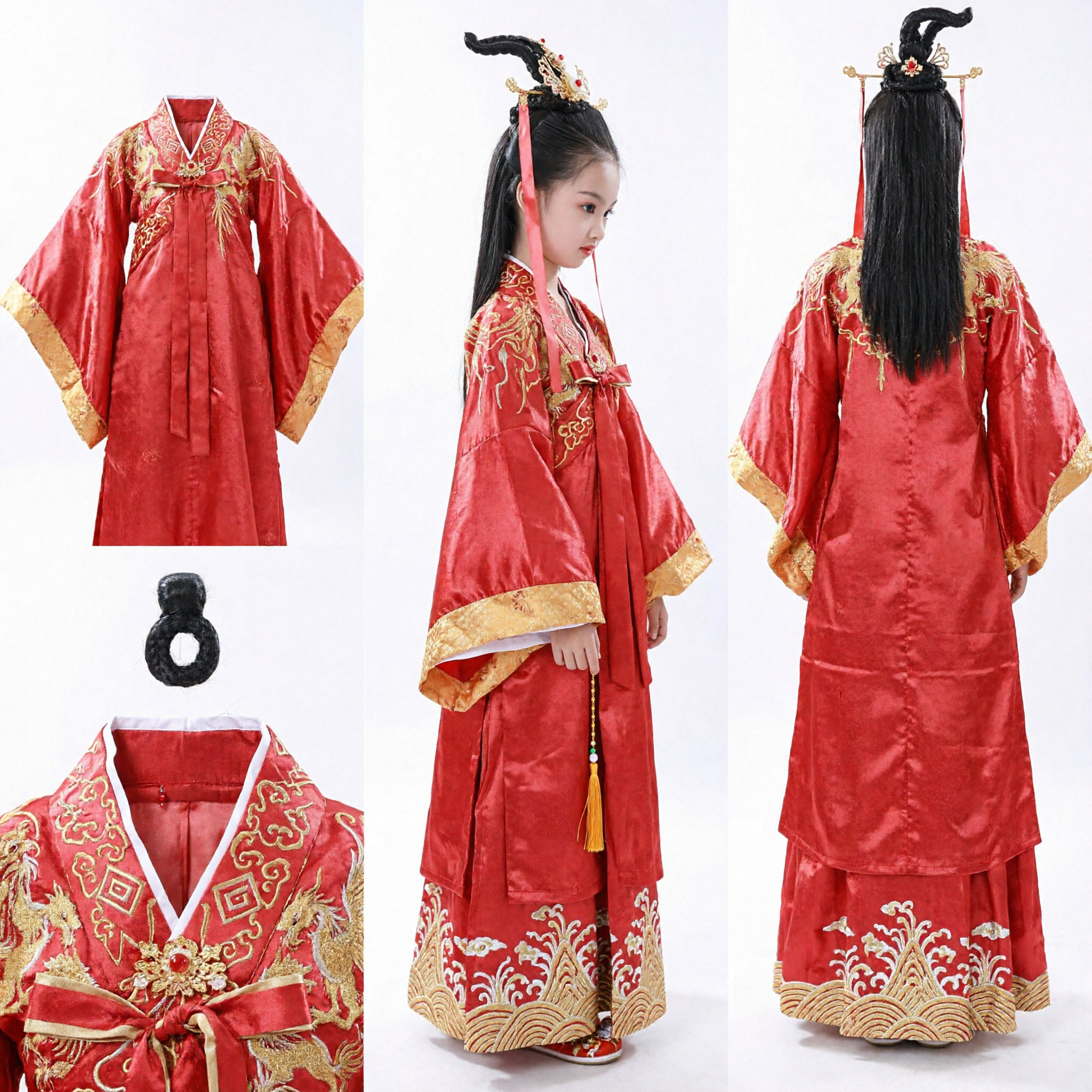 Traditional Chinese Red Hanfu Costume for Girls Ancient Princess Wedding Dress Kids Performance Clothing
