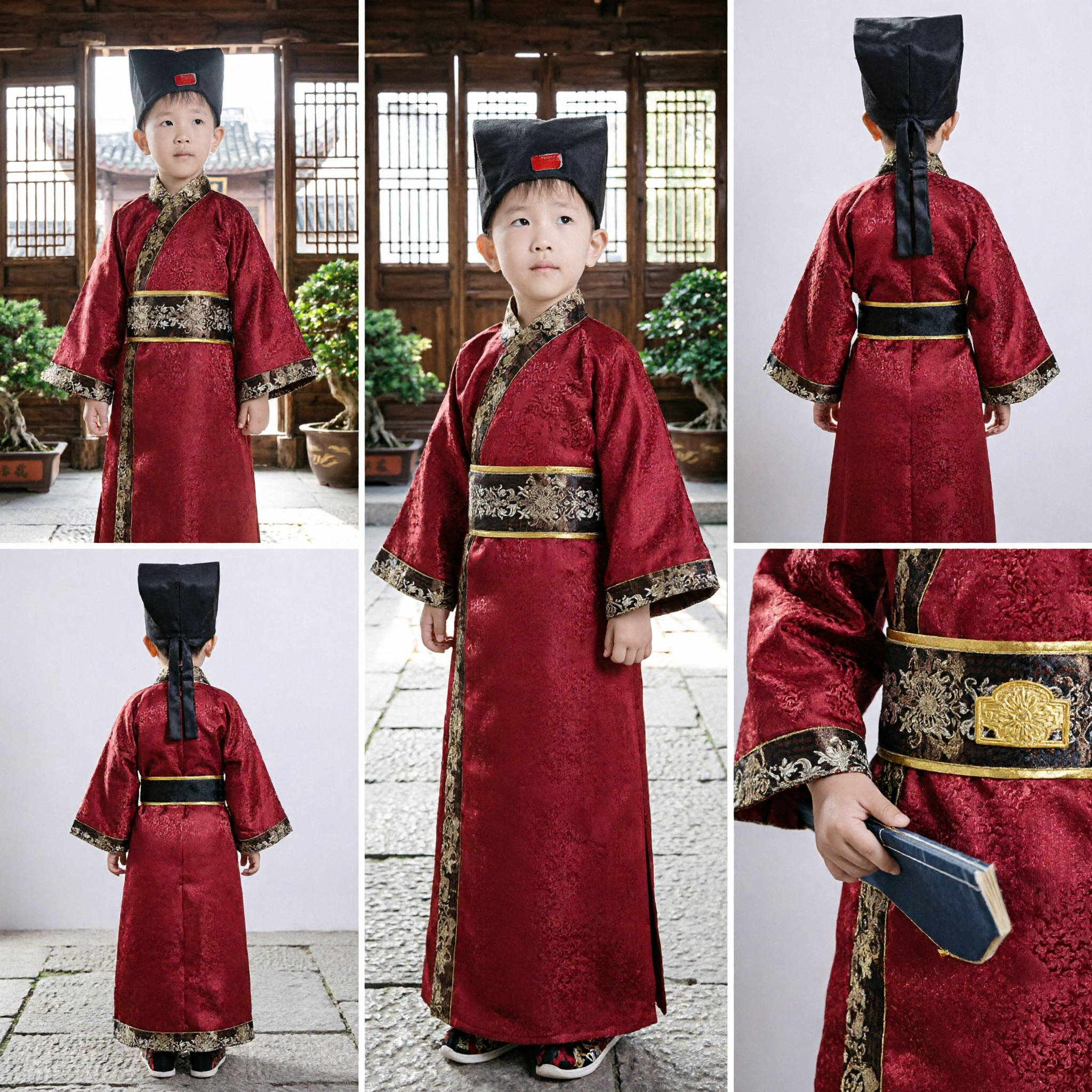 Boys Traditional Chinese Hanfu Costume Ancient Scholar Robe Red Kids Performance Cosplay Outfit