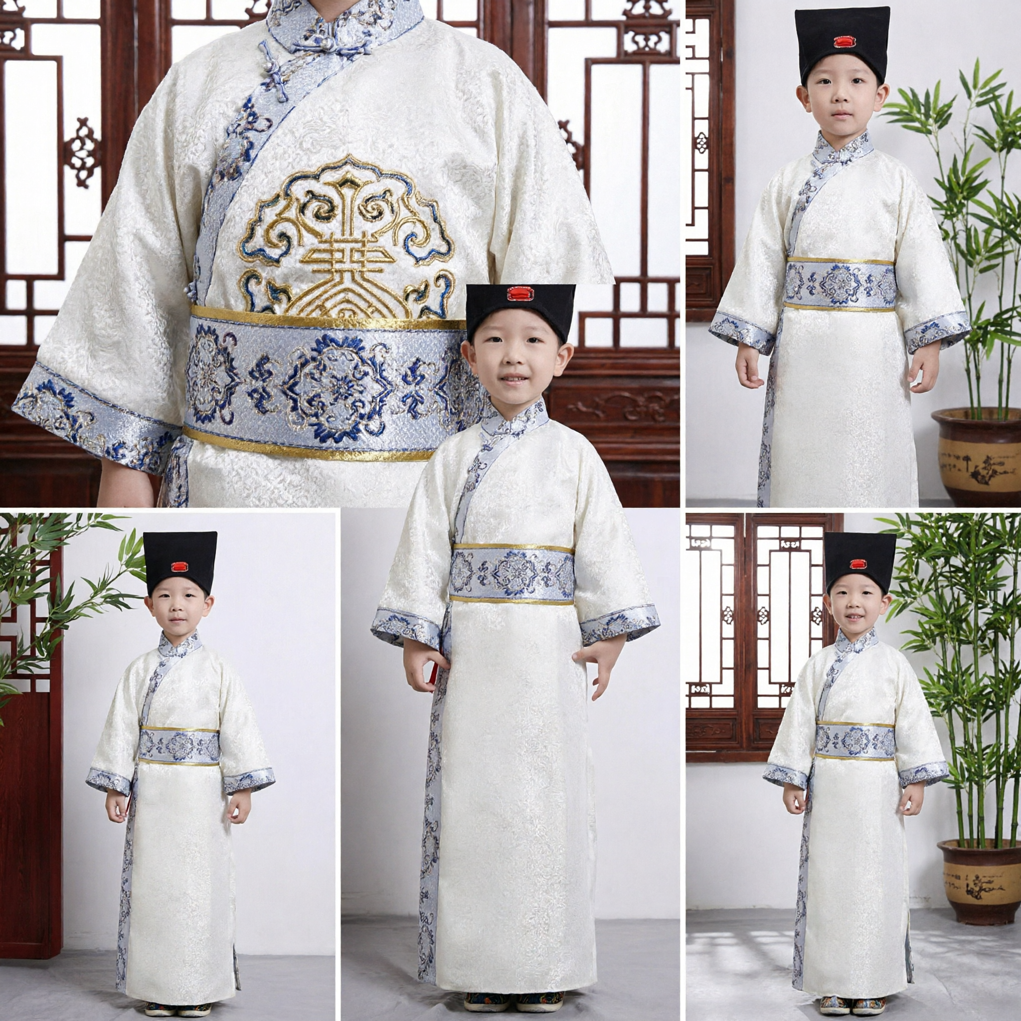 Kids Boys Traditional Chinese Costume Ancient Scholar Robe Hanfu Clothing for Performance and Festivals
