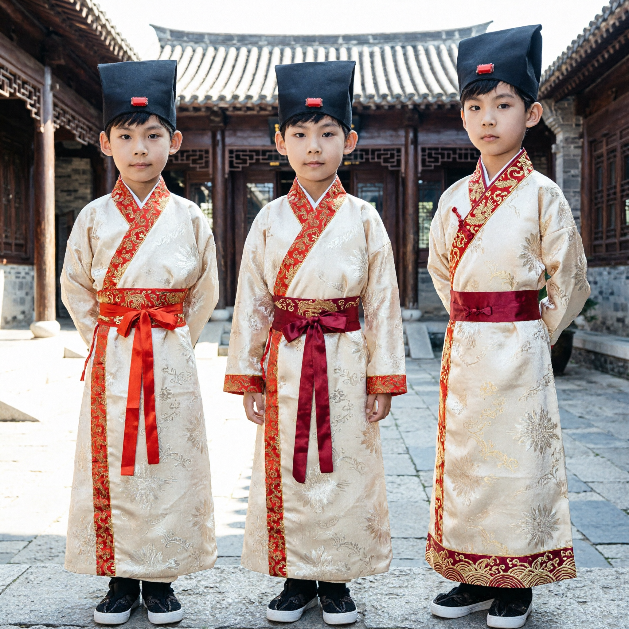 Kids Traditional Chinese Hanfu Costume Boys Ancient Scholar Robe with Hat for Wedding Performance