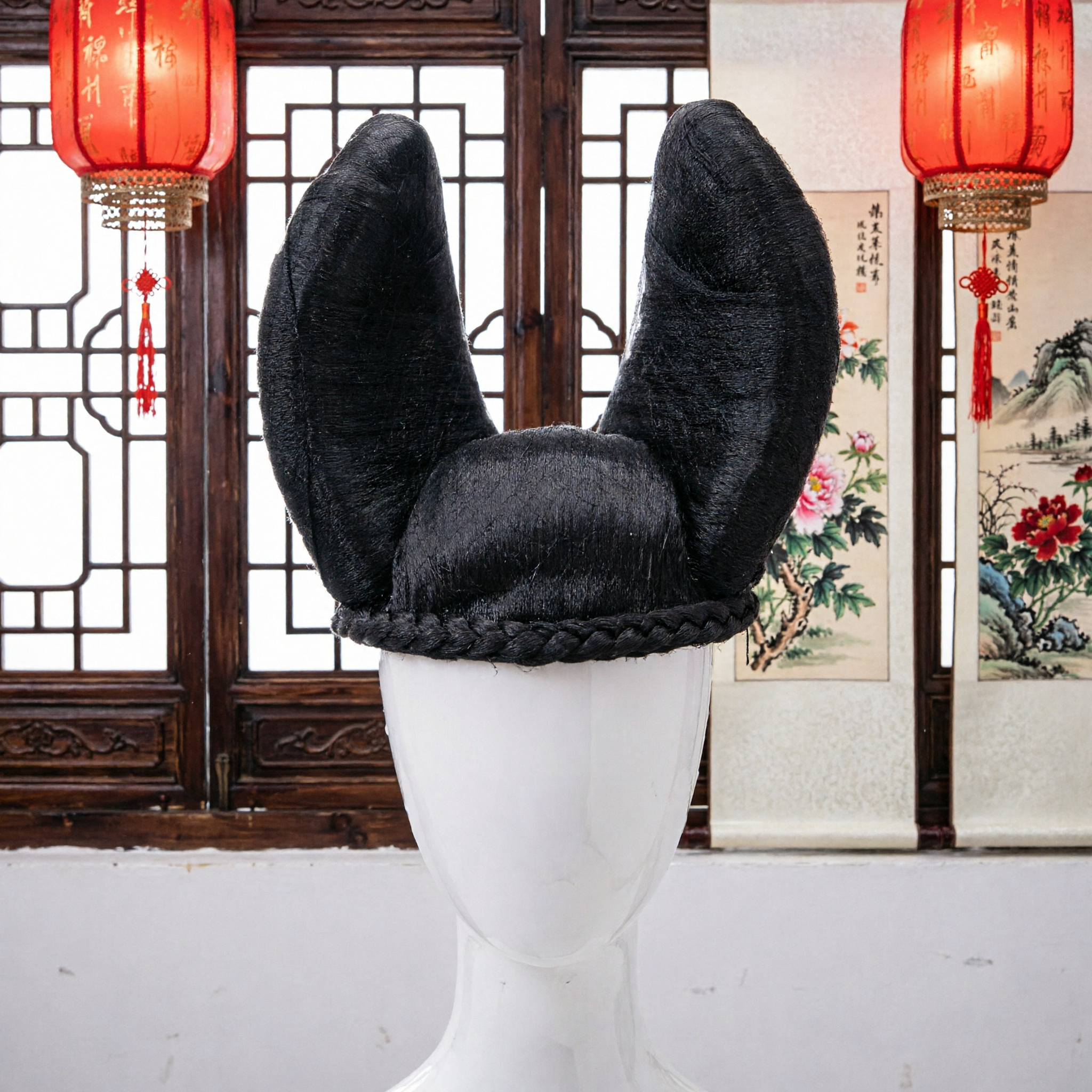 Ancient Chinese Traditional Black Hair Wig Loop Bun Hanfu Headpiece Cosplay Accessory for Women and Girls