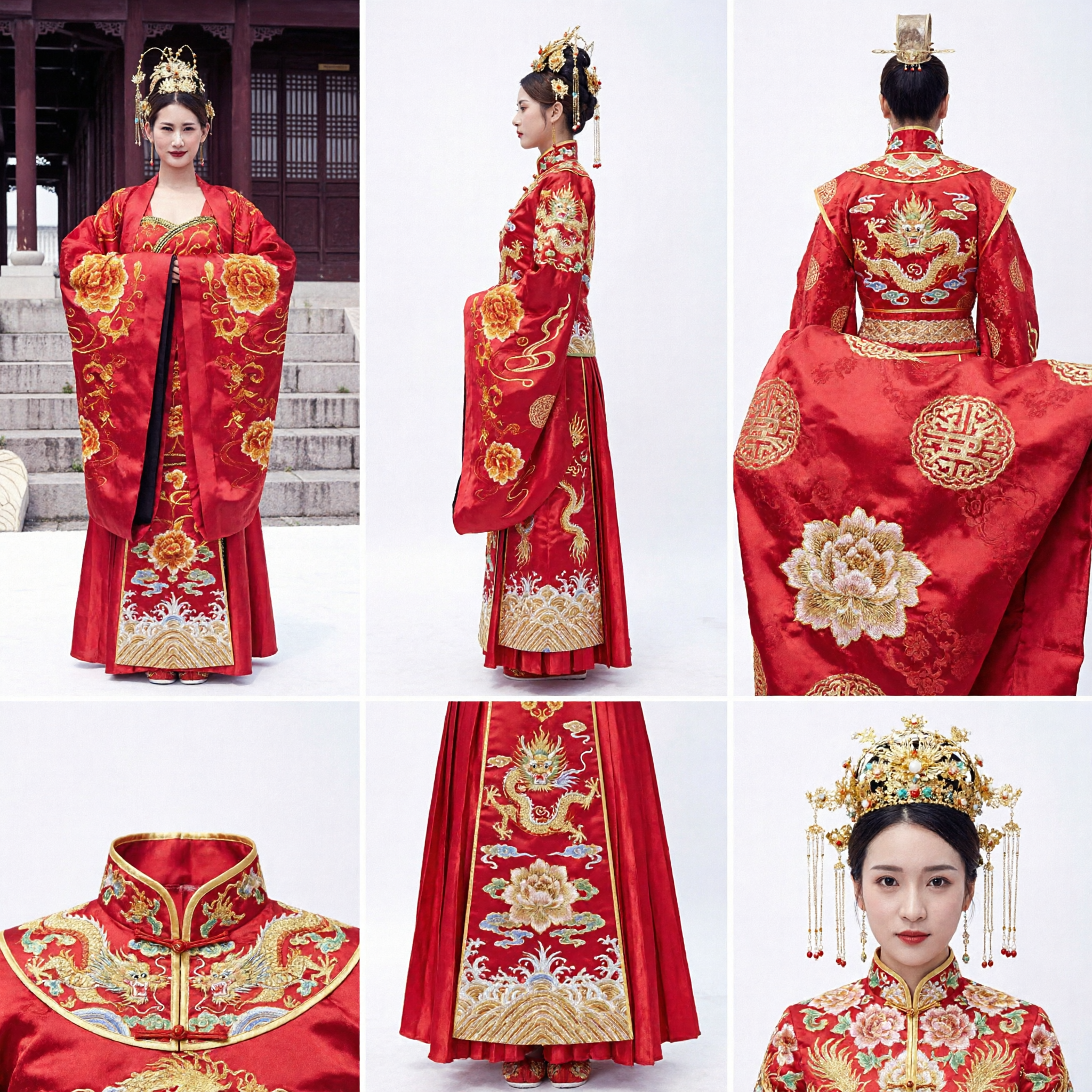 Traditional Chinese Wedding Costume Ancient Emperor and Empress Hanfu Red Robe Set for Couples Cosplay
