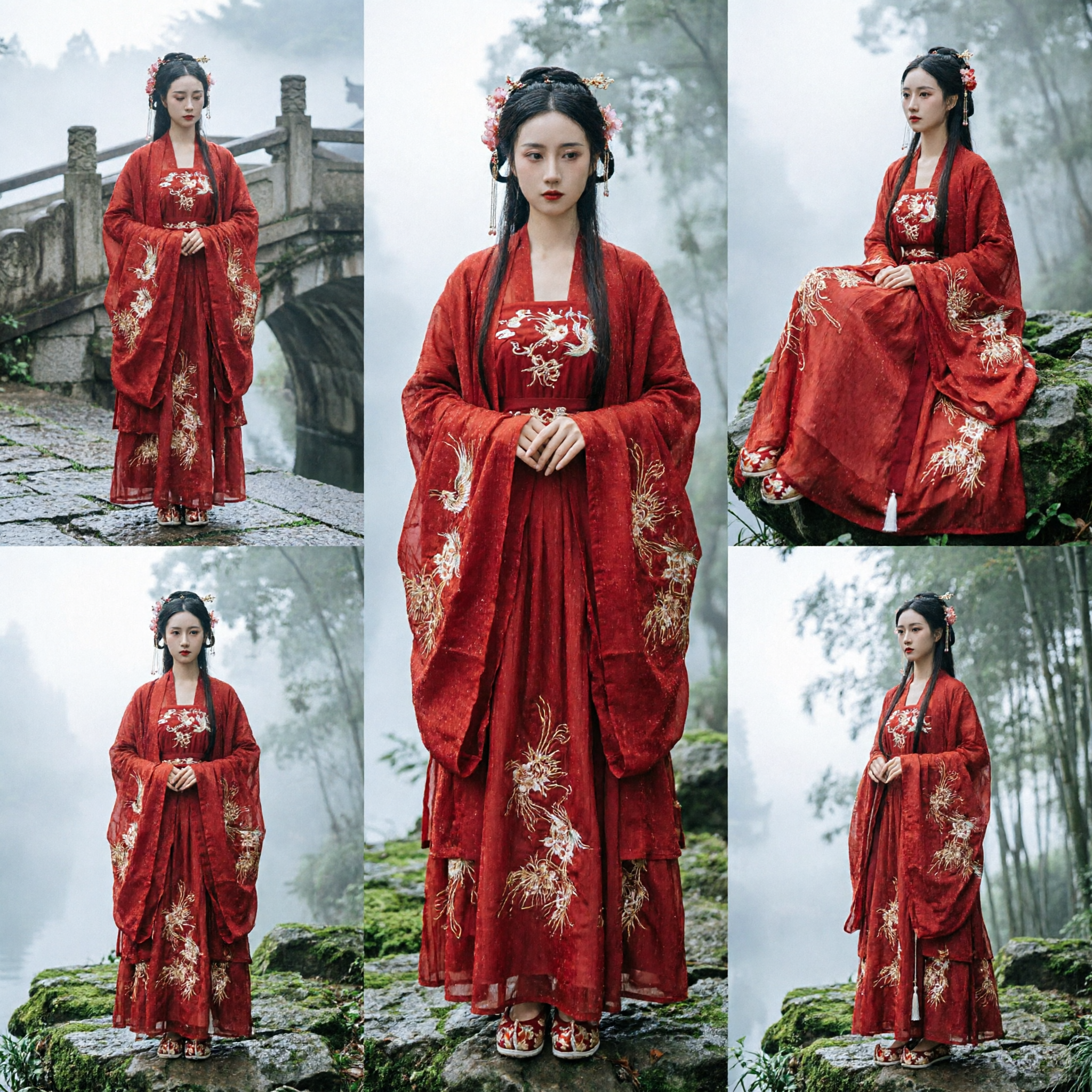 Chinese Traditional Red Hanfu Wedding Dress Ancient Tang Dynasty Princess Costume Complete Set for Women