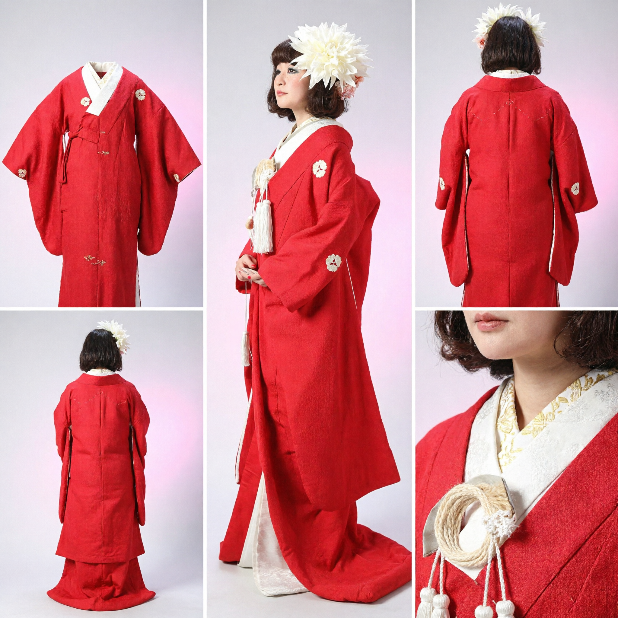 Elegant Red Japanese Bridal Kimono Set Traditional Wedding Costume for Women Performance