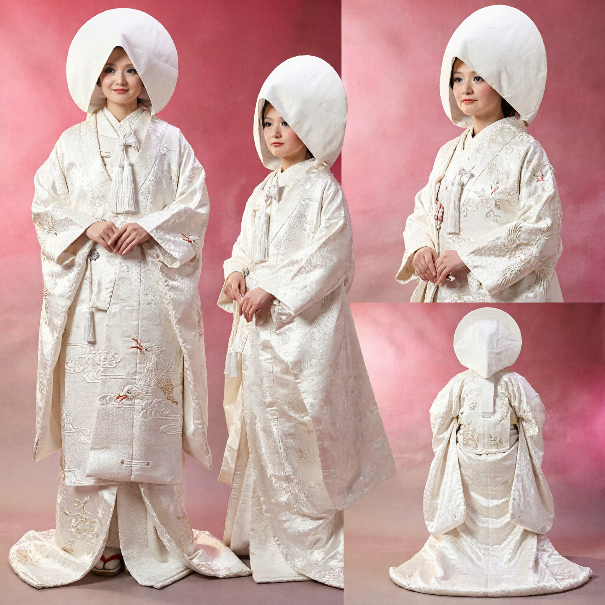 Elegant White Shiromuku Japanese Traditional Wedding Kimono Set with Wataboshi Hood for Bridal Cosplay