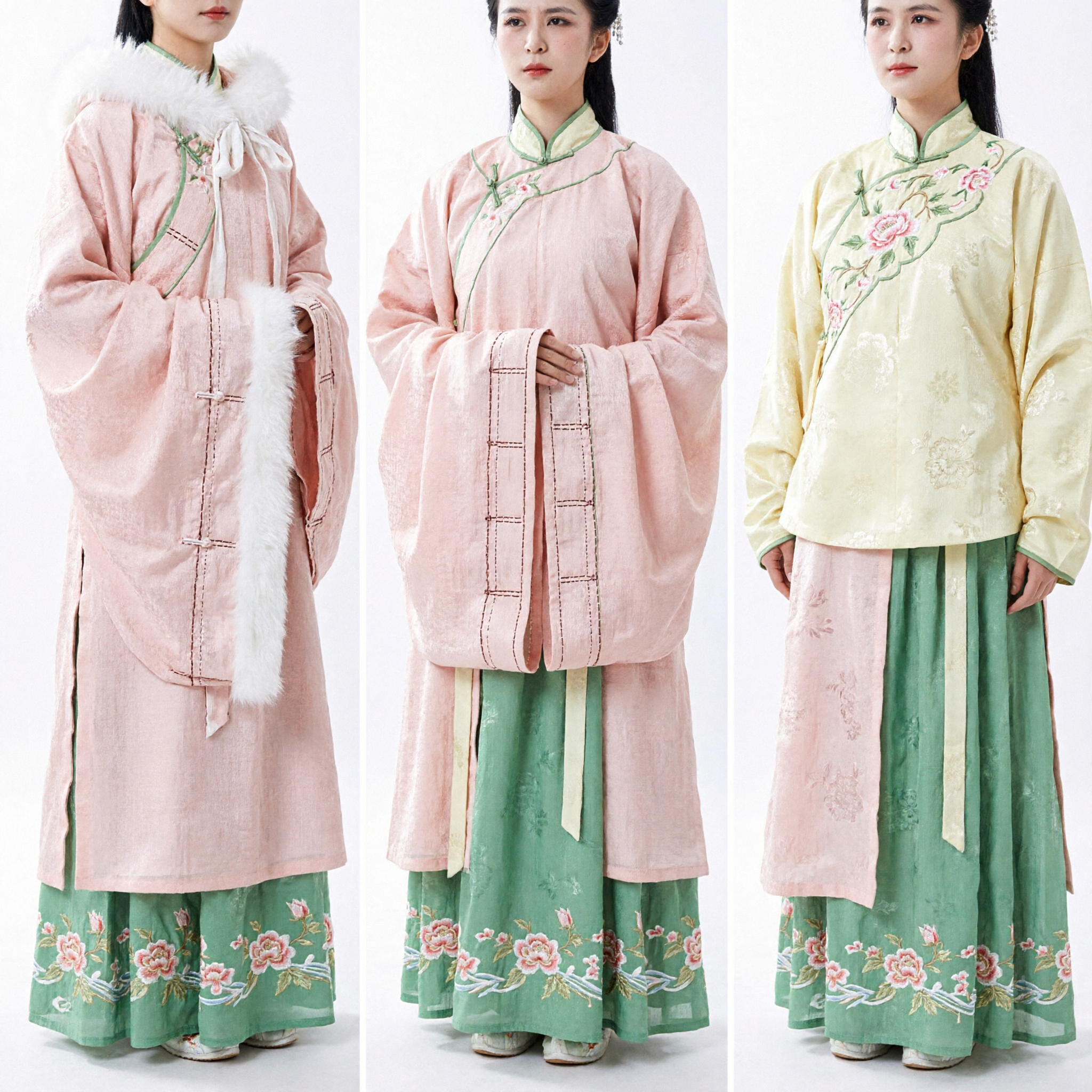 Ancient Chinese Traditional Hanfu Winter Cloak with White Fur Trim Costume for Women Photography and Cosplay
