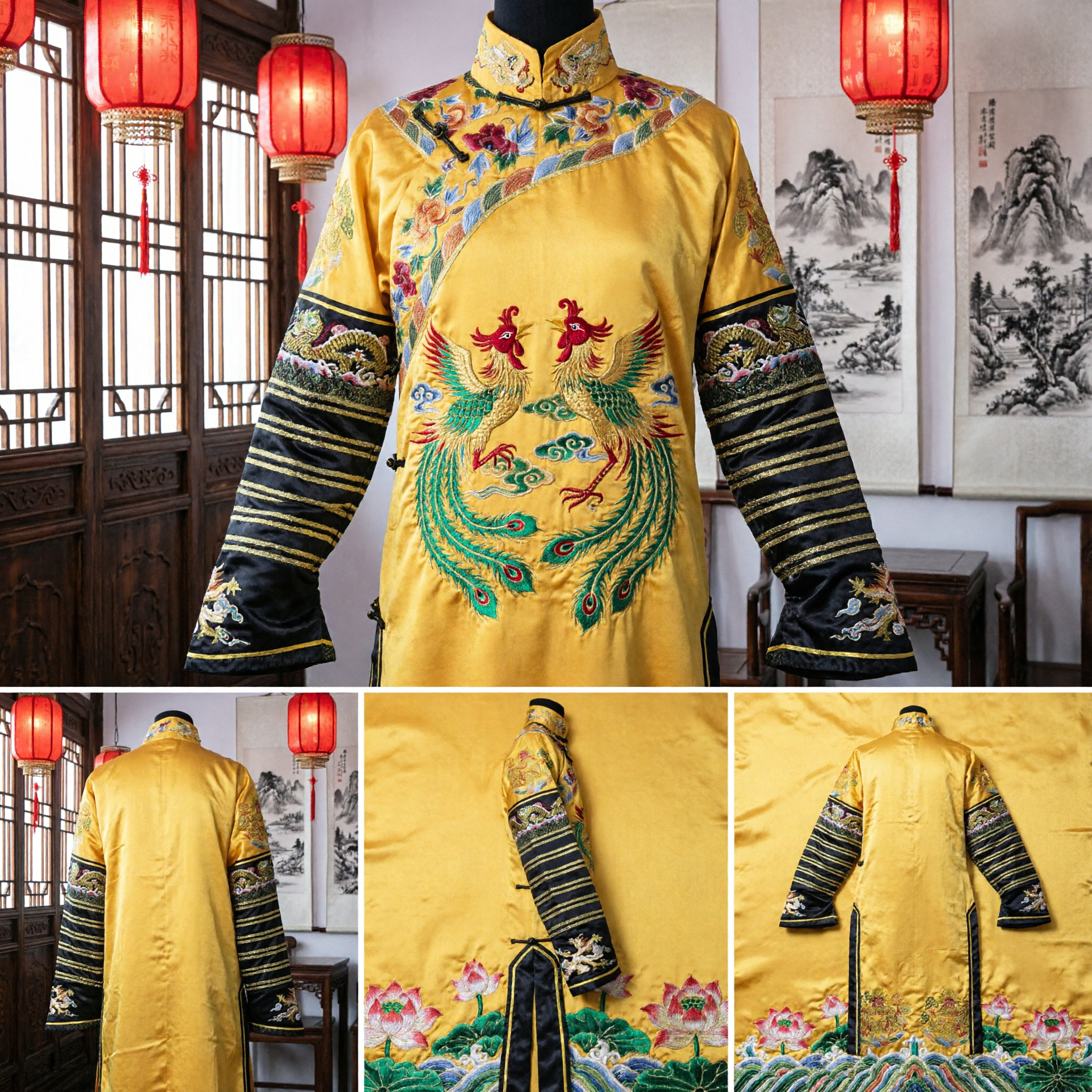 Traditional Chinese Yellow Dragon Robe Men's Embroidered Changshan Ancient Emperor Costume for Historical Performance