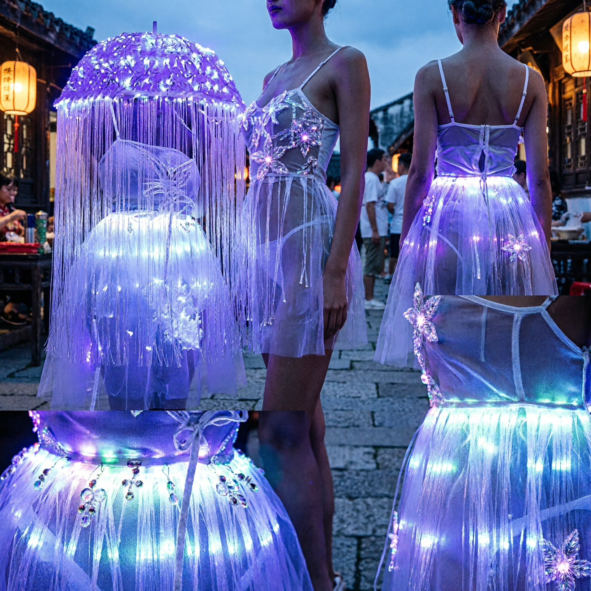 Professional LED Fiber Optic Jellyfish Umbrella Prop for Stage Dance Performance Night Parade and Festivals