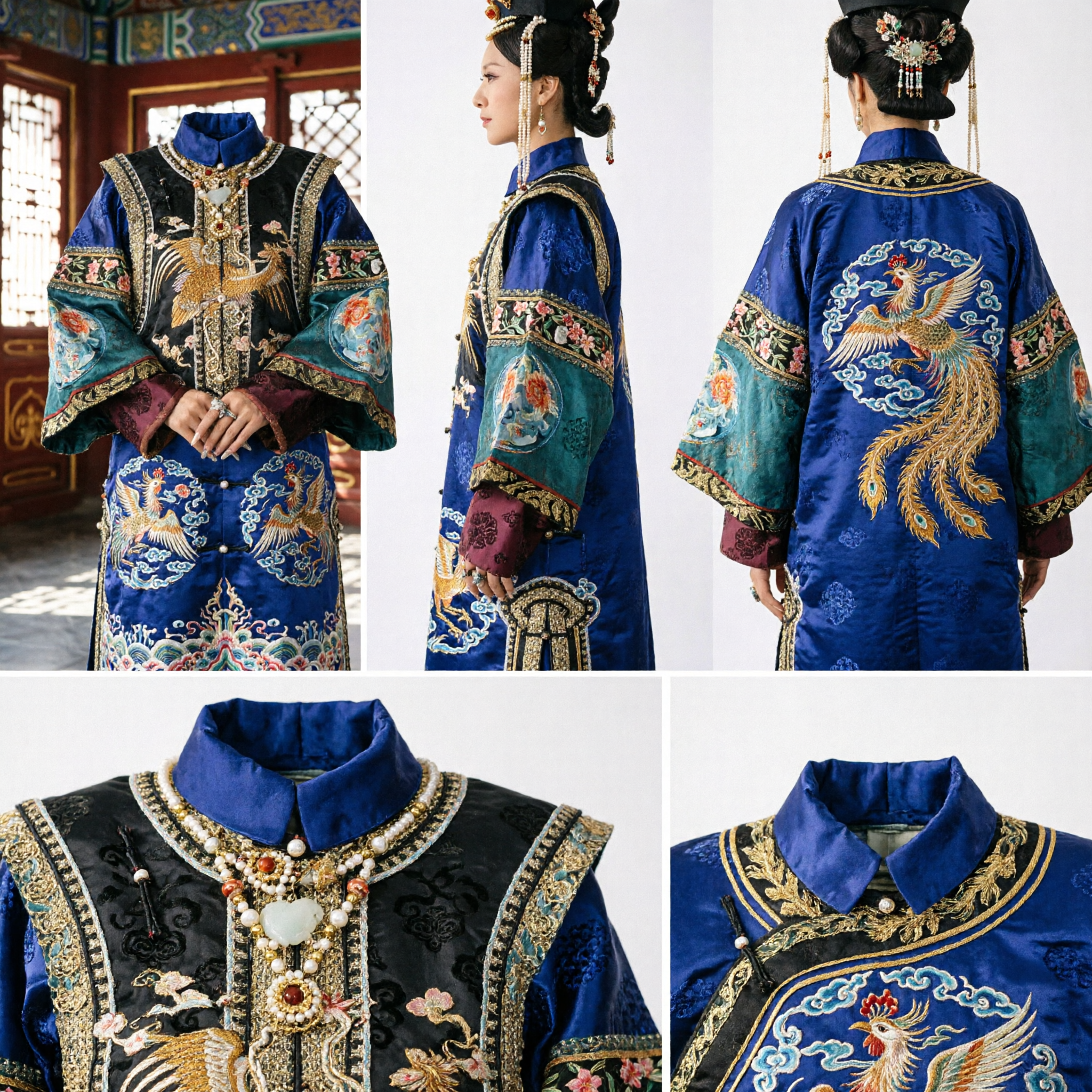 Chinese Traditional Qing Dynasty Empress Costume Ancient Palace Lady Robe and Headdress Set for Women Cosplay Performance