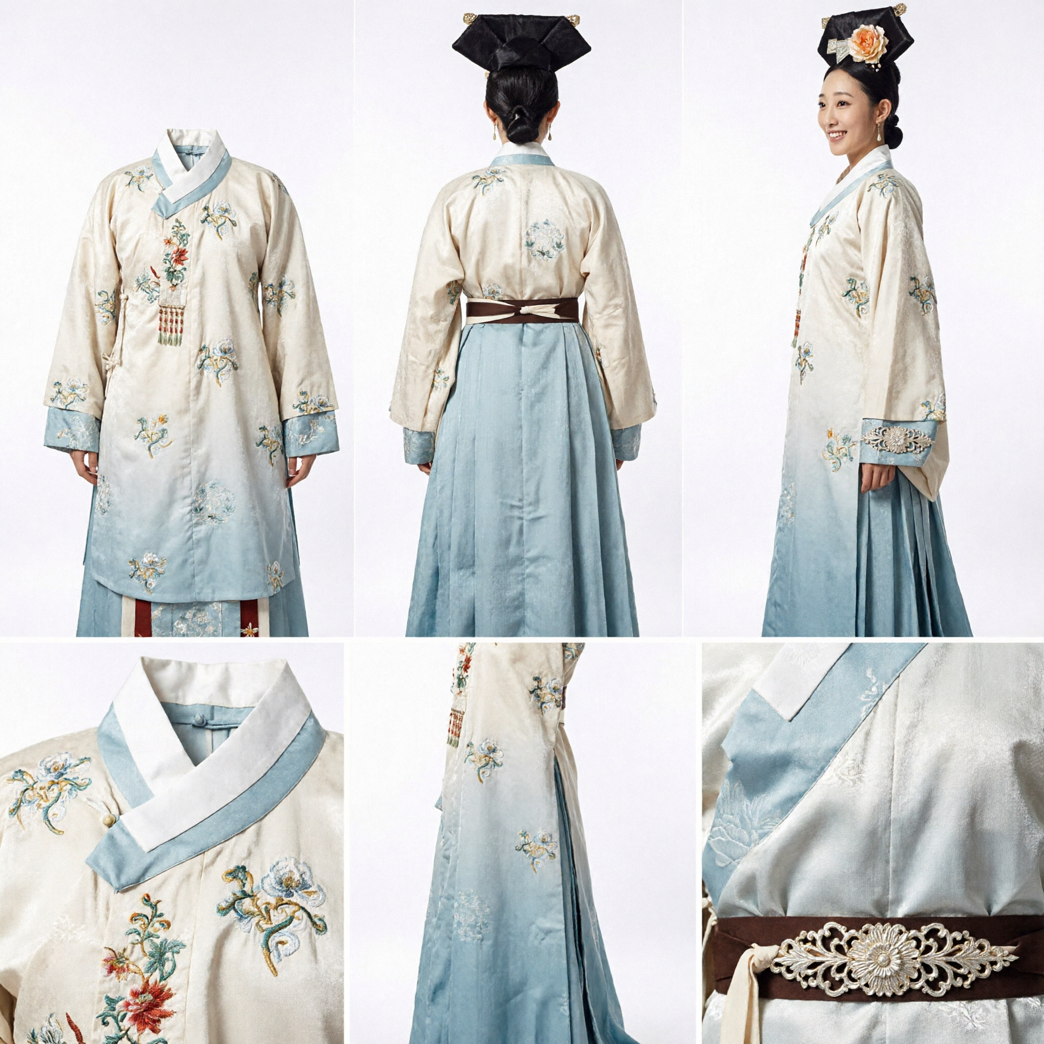 Ancient Chinese Qing Dynasty Manchu Princess Costume Traditional Embroidered Robe and Headpiece Set for Women Cosplay