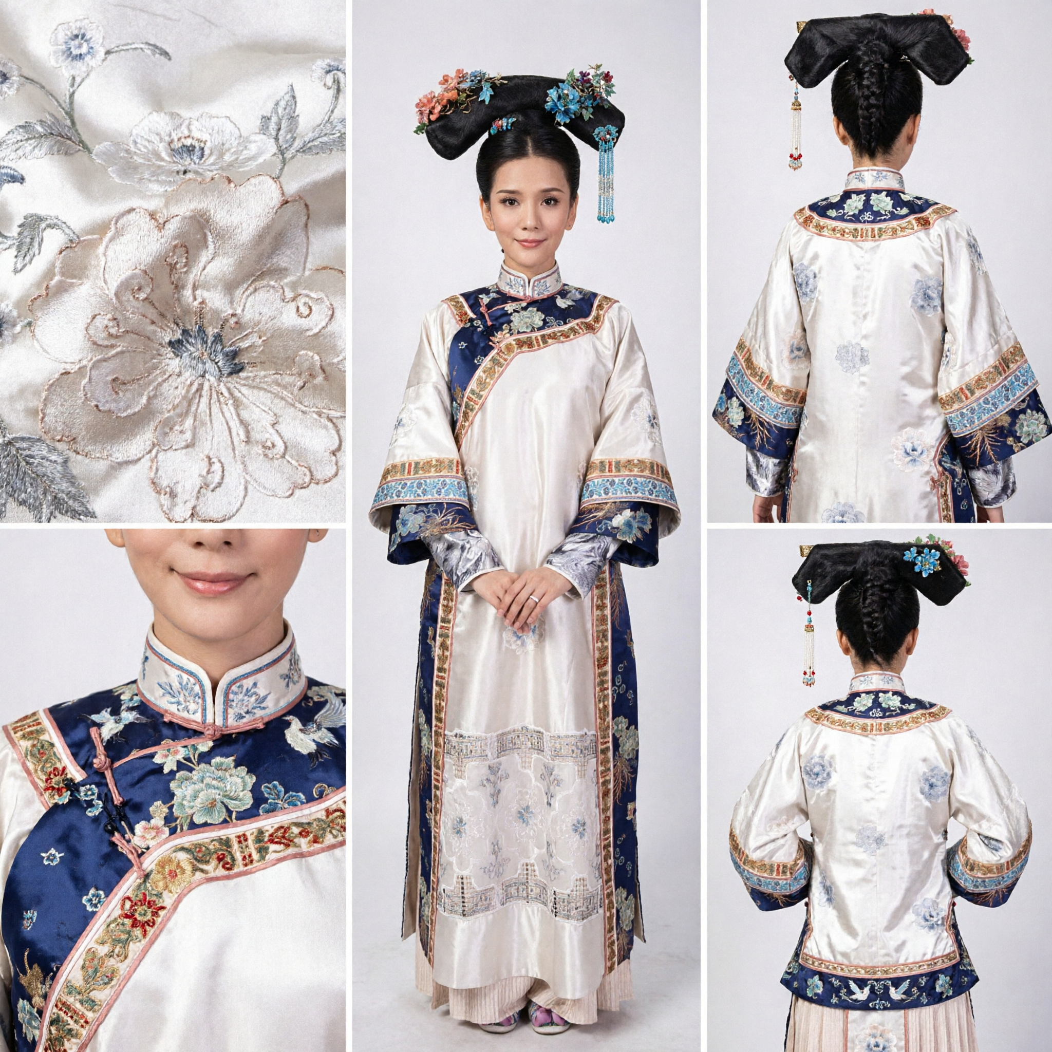 Traditional Chinese Qing Dynasty Manchu Princess Costume Embroidered Robe Dress for Women Cosplay