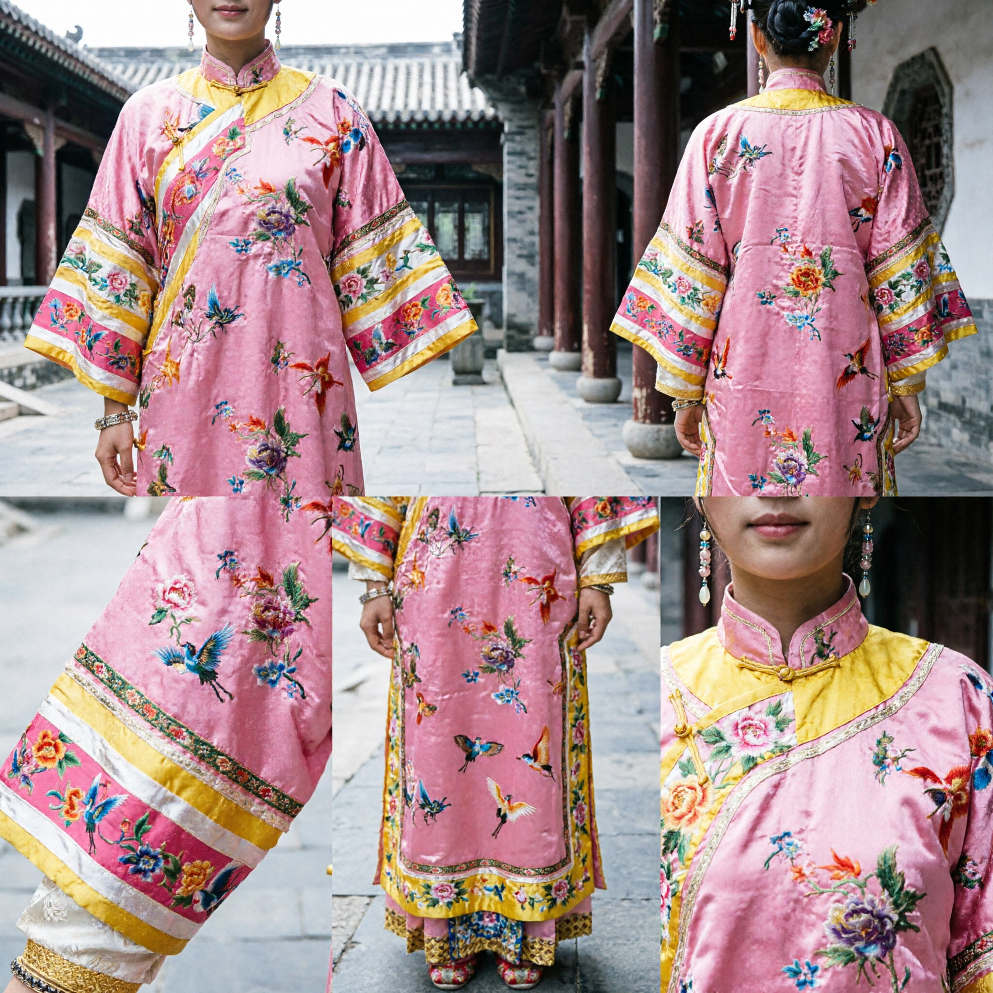 Pink Qing Dynasty Princess Embroidered Robe Traditional Chinese Ancient Costume for Women Cosplay