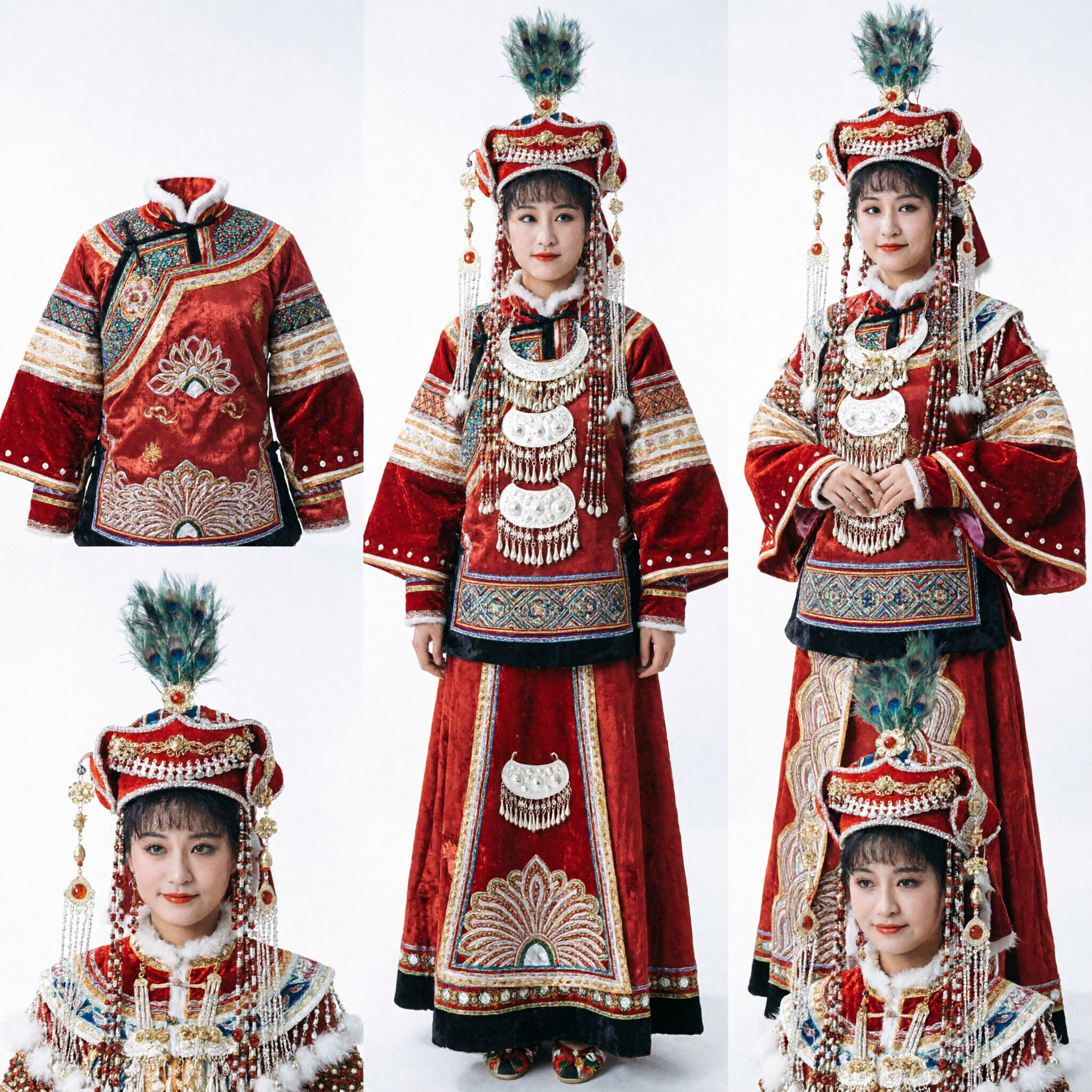 Traditional Chinese Ancient Princess Costume Red Embroidered Robe with Elaborate Pearl Headdress for Women Performance