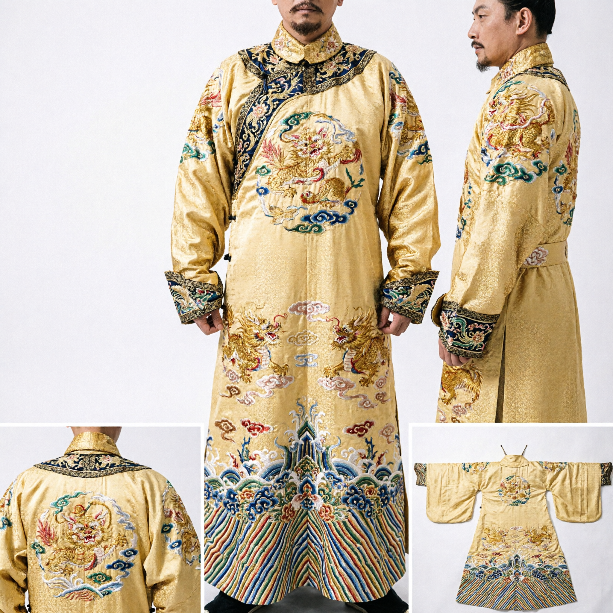 Ancient Chinese Emperor Yellow Dragon Robe Costume for Men Qing Dynasty Historical Cosplay Outfit