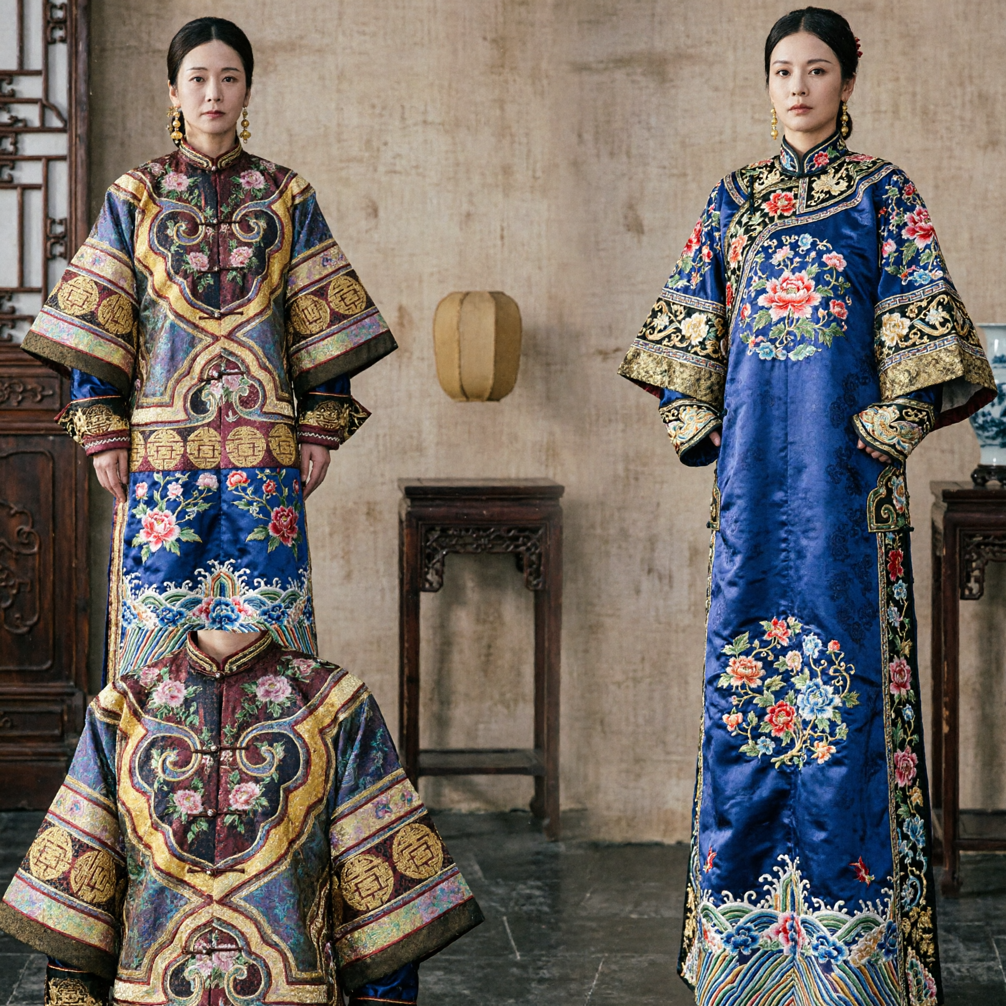 Traditional Chinese Qing Dynasty Empress Costume Elaborate Manchu Robe and Headdress Set for Cosplay