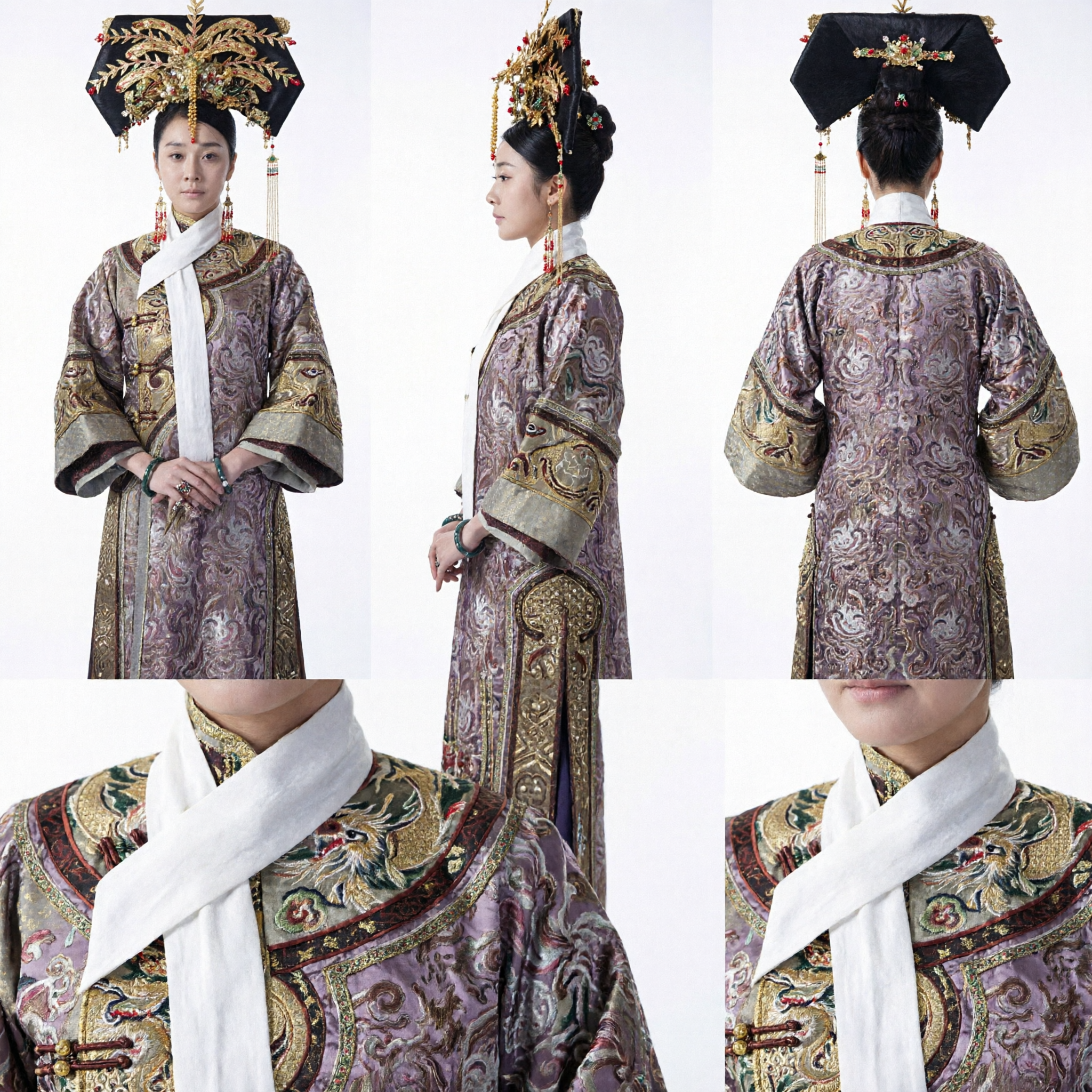 Traditional Chinese Qing Dynasty Empress Costume Embroidered Robe with Headdress for Women Historical Cosplay