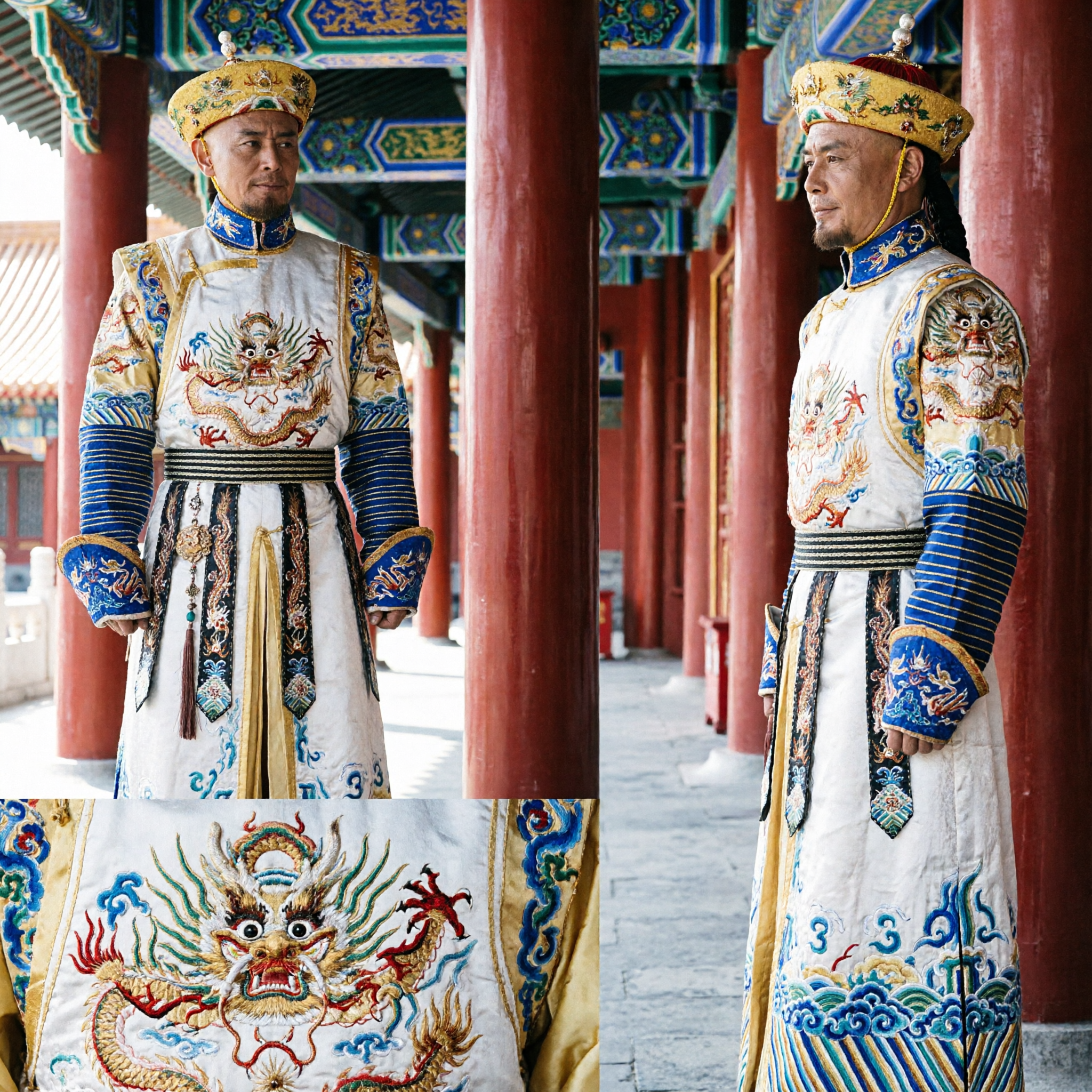 Traditional Qing Dynasty Emperor Dragon Robe Yellow Silk Costume for Men Historical Cosplay and Stage Performance