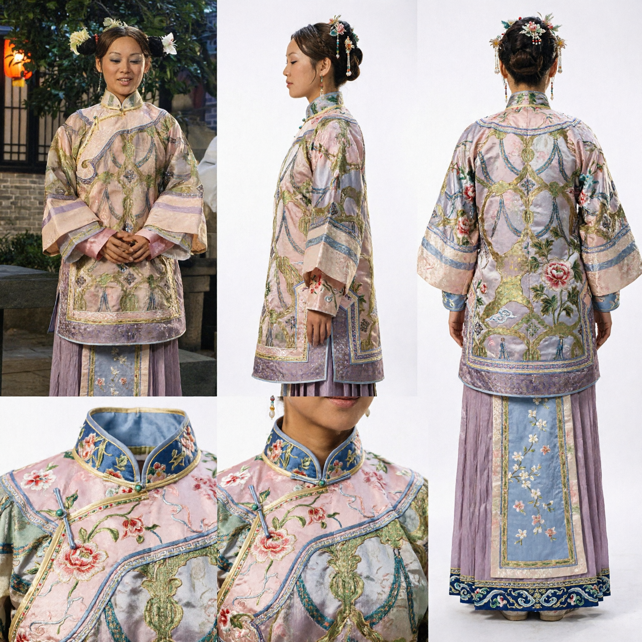 Traditional Chinese Qing Dynasty Manchu Noble Lady Costume Ancient Palace Embroidered Robe for Women Historical Cosplay