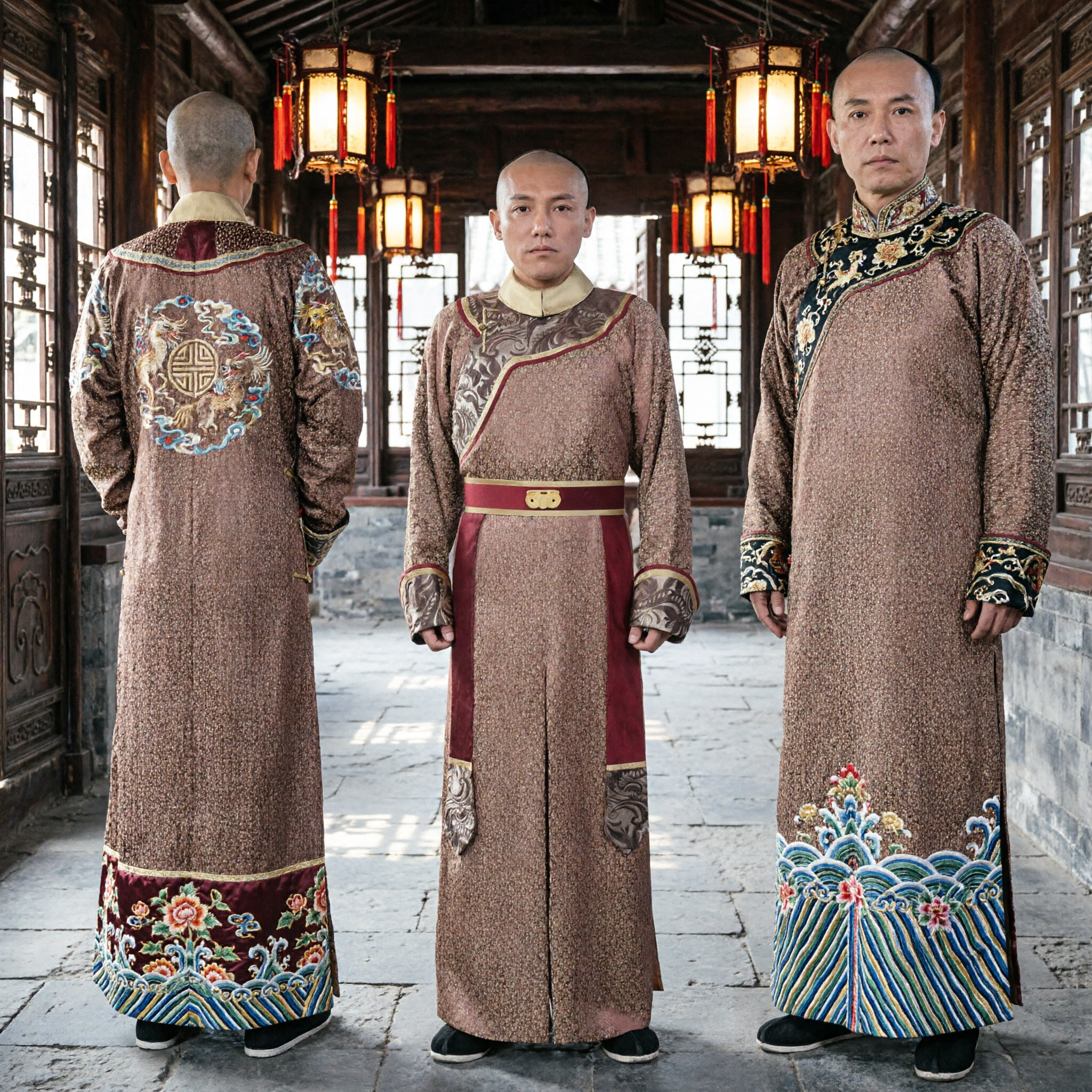 Traditional Chinese Qing Dynasty Changshan Robe Men's Historical Costume for Cosplay and Performance