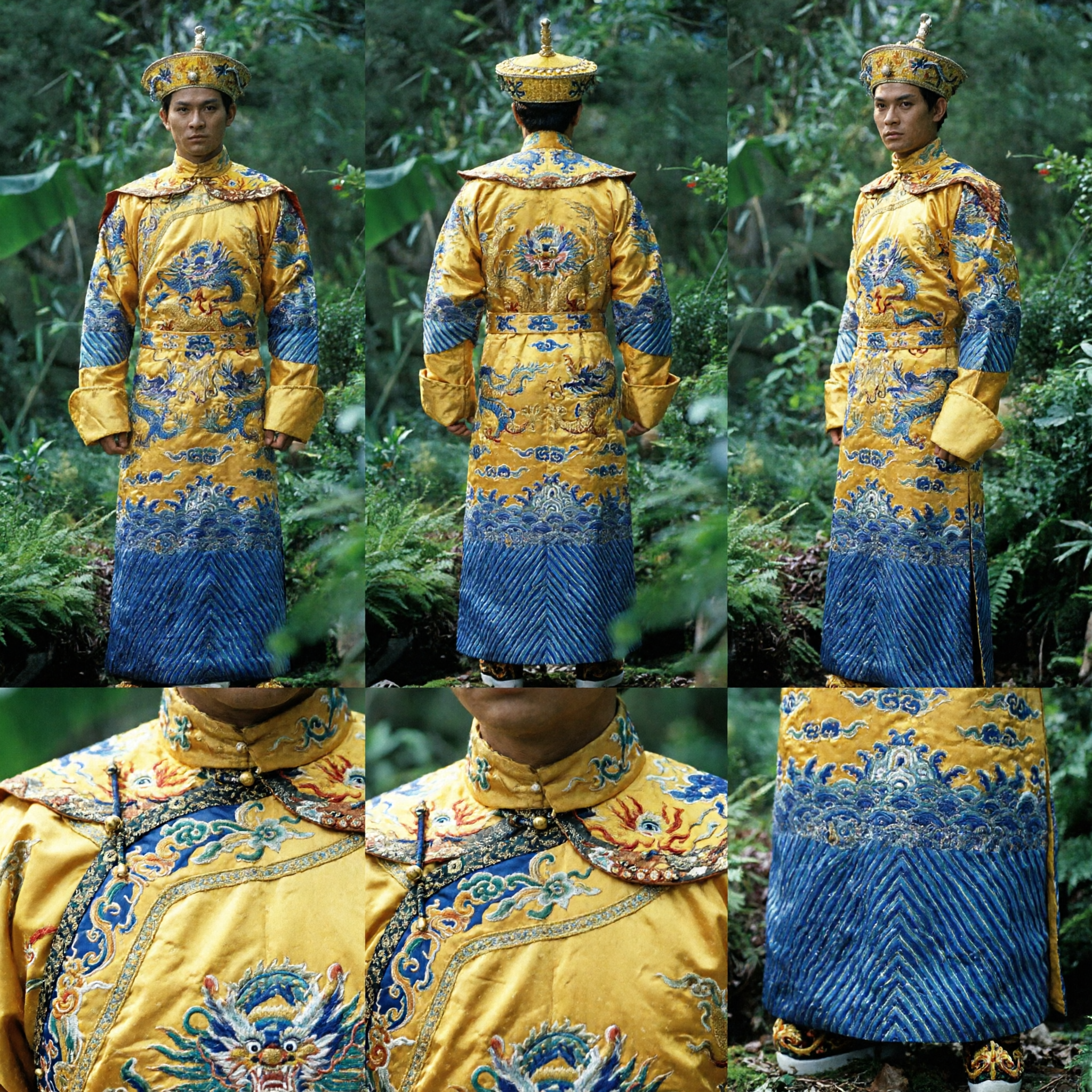 Men's Qing Dynasty Emperor Yellow Dragon Robe Costume Traditional Chinese Imperial Clothing for Stage Performance Cosplay