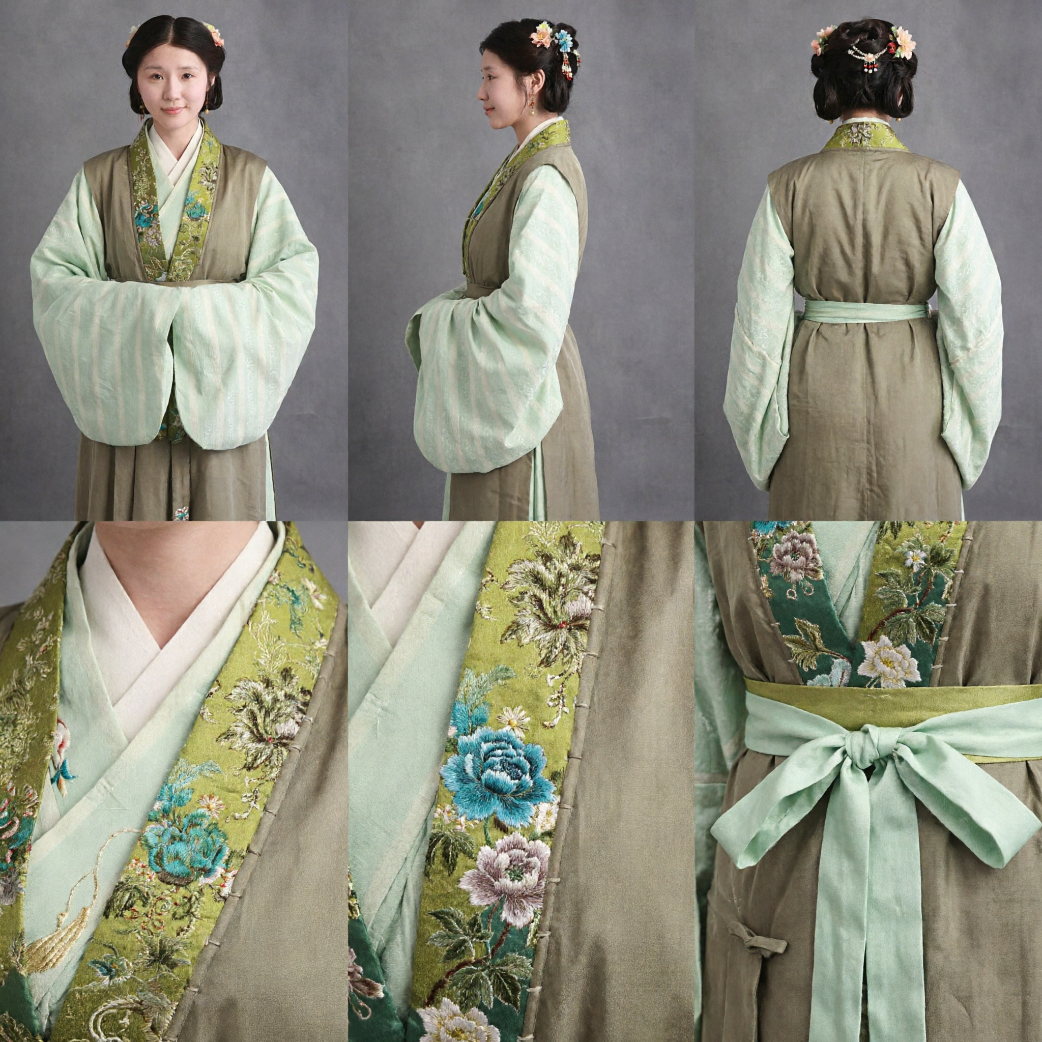 Traditional Chinese Hanfu Costume Women Ancient Ming Dynasty Style Green Embroidered Vest Set for Cosplay and Festivals