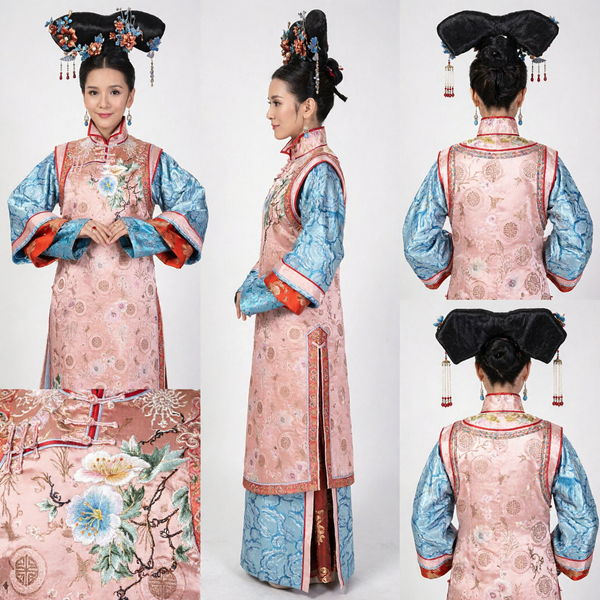 Traditional Chinese Qing Dynasty Manchu Princess Costume Ancient Palace Lady Embroidered Dress for Women