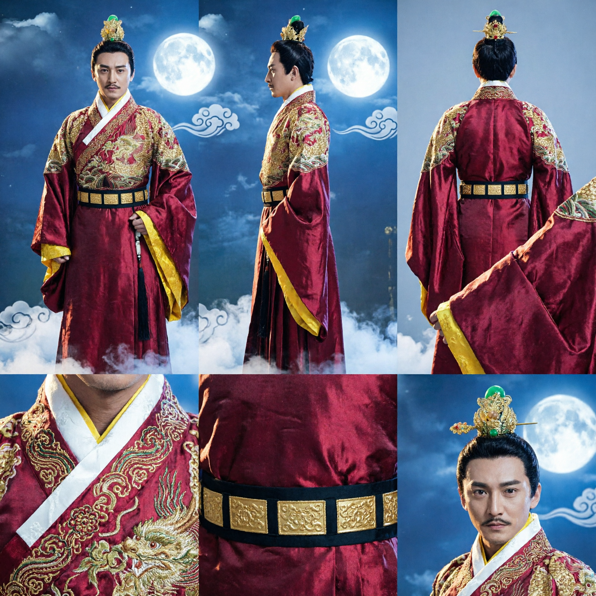 Men's Ancient Chinese Emperor Costume Red Gold Embroidered Hanfu Robe Traditional Historical Drama Clothing