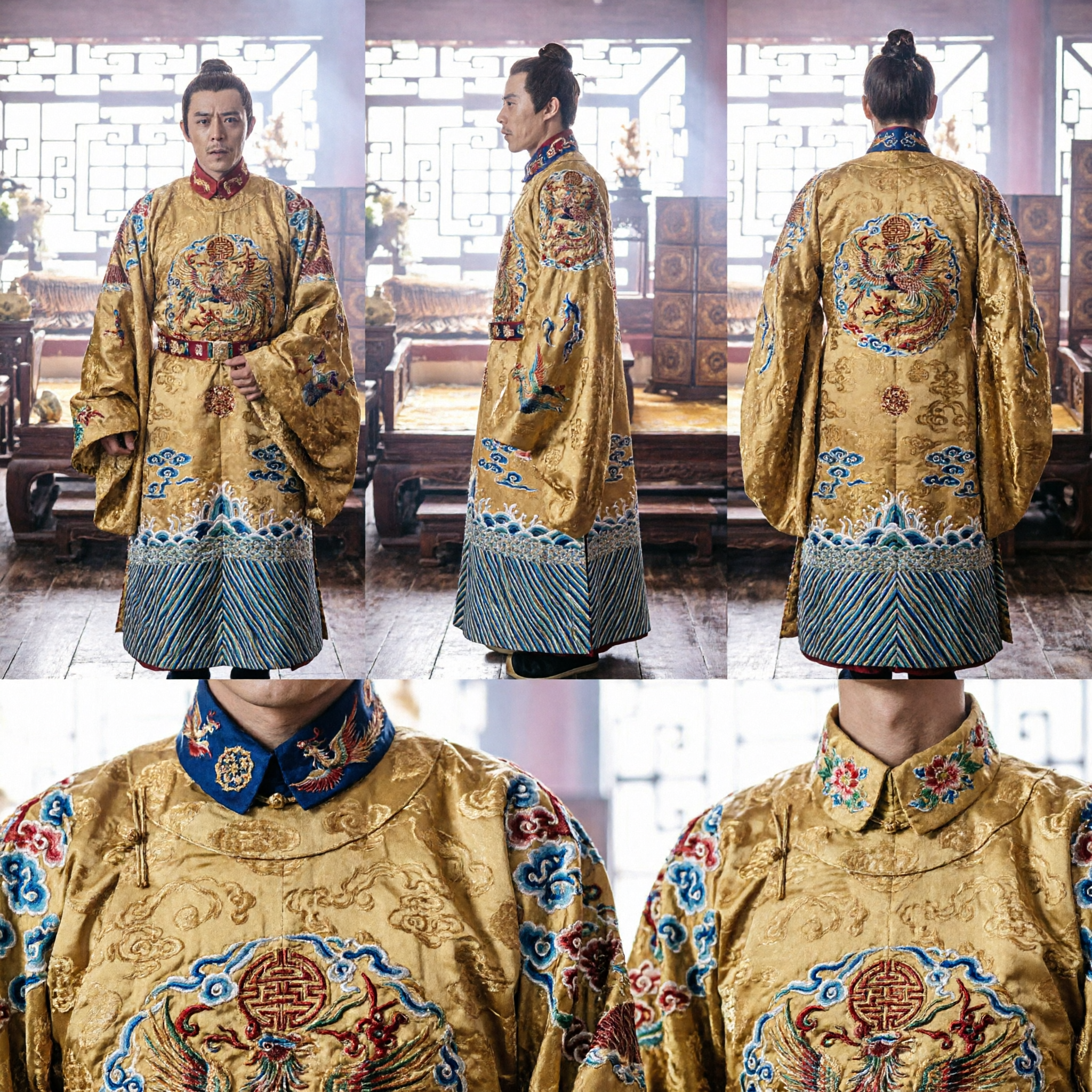 Ancient Chinese Emperor Costume Golden Dragon Robe Traditional Ming Dynasty Hanfu for Men Cosplay