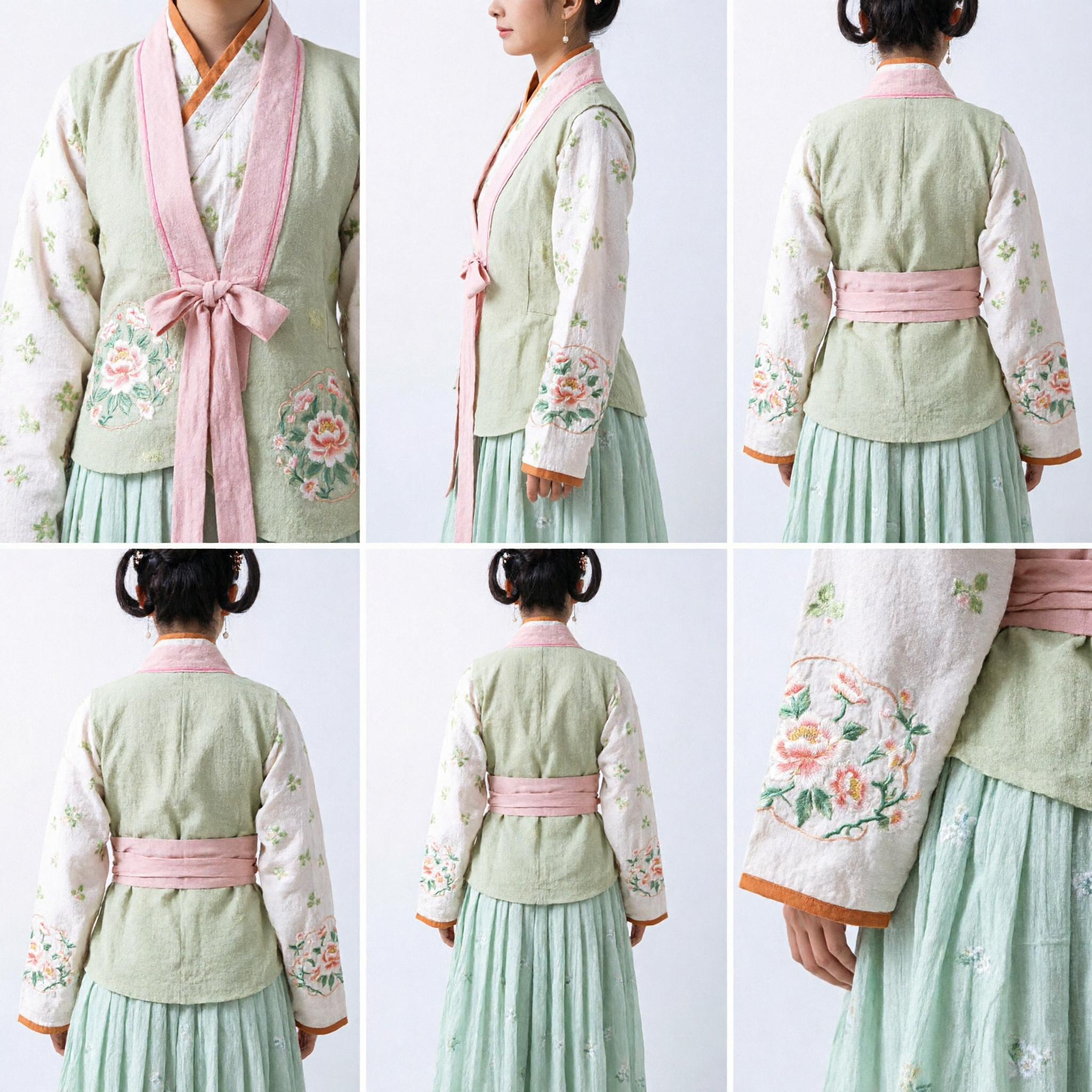 Traditional Korean Hanbok for Women Mint Green and Pink Palace Dress Historical Costume for Performance