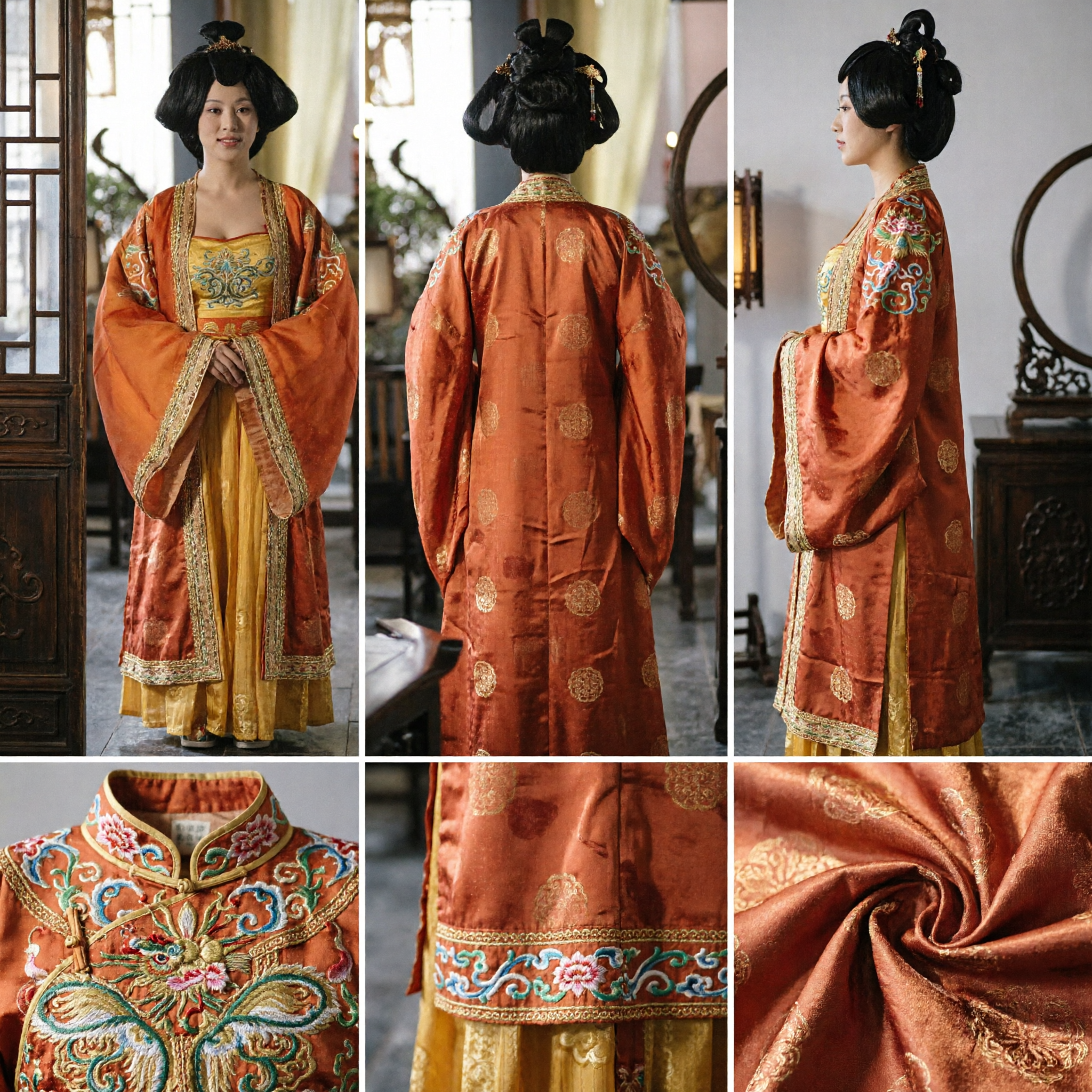 Traditional Chinese Tang Dynasty Hanfu Costume for Women Orange Embroidered Robe Ancient Palace Dress