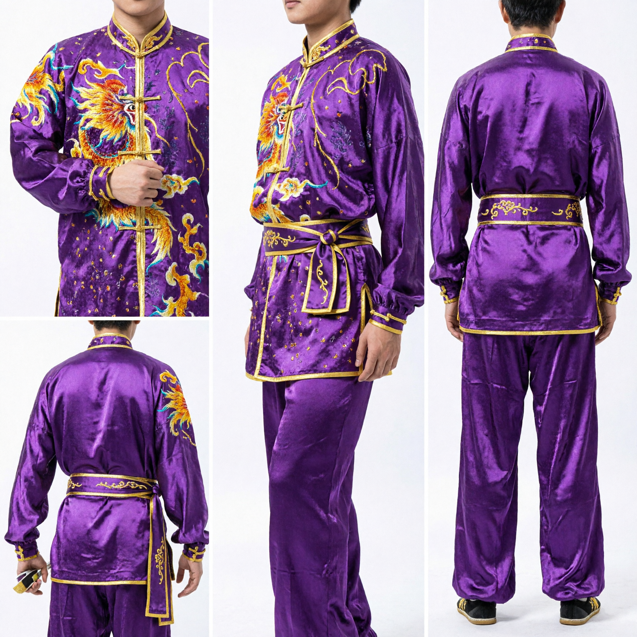 Professional Purple Dragon Embroidery Wushu Kung Fu Uniform Set for Martial Arts Competition Performance