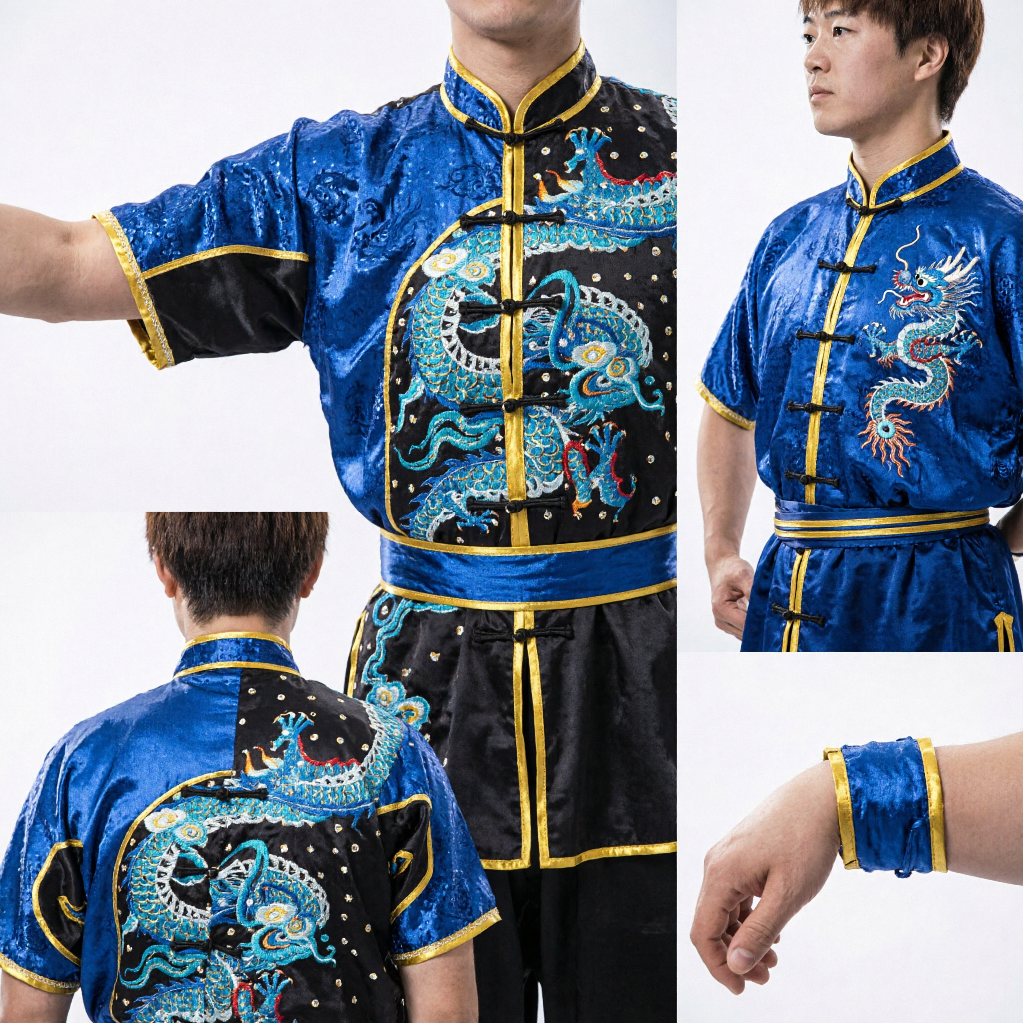 Men's Blue Dragon Sequin Wushu Uniform Professional Kung Fu Competition Suit Martial Arts Performance Costume