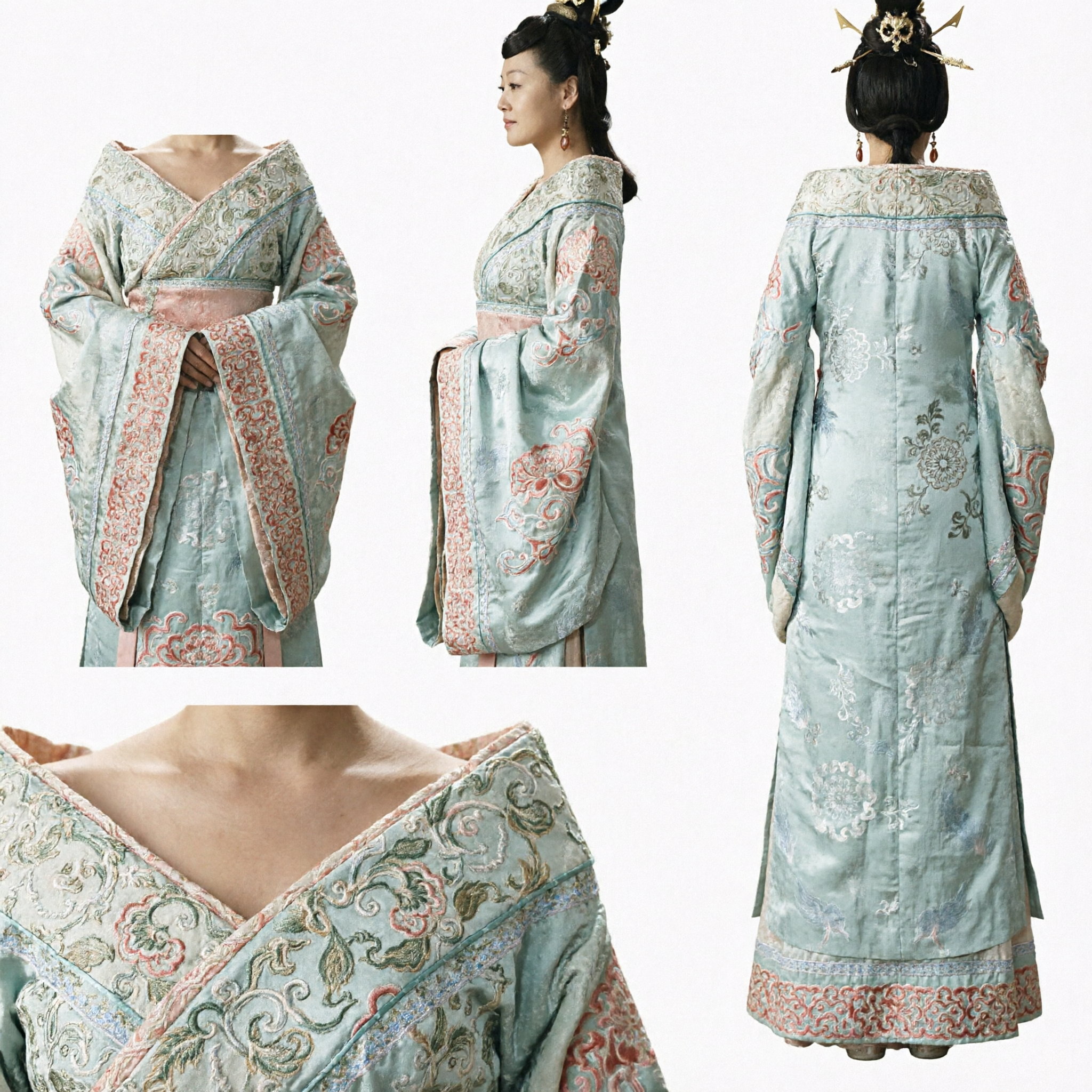 Elegant Ancient Chinese Hanfu Palace Lady Costume Traditional Green Embroidered Robe for Women