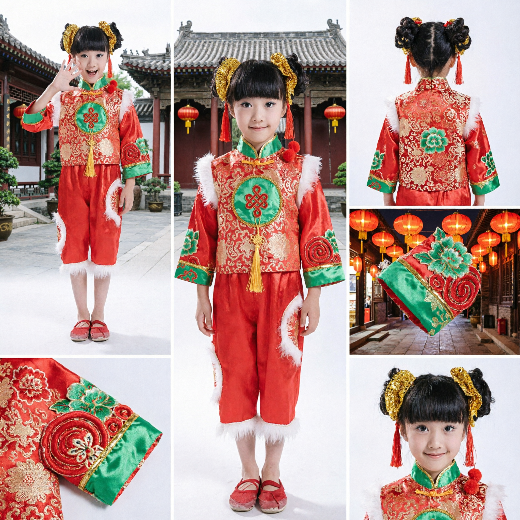 Children Traditional Chinese Folk Dance Costume Red Yangge Outfit for Girls Spring Festival Gala Stage Performance