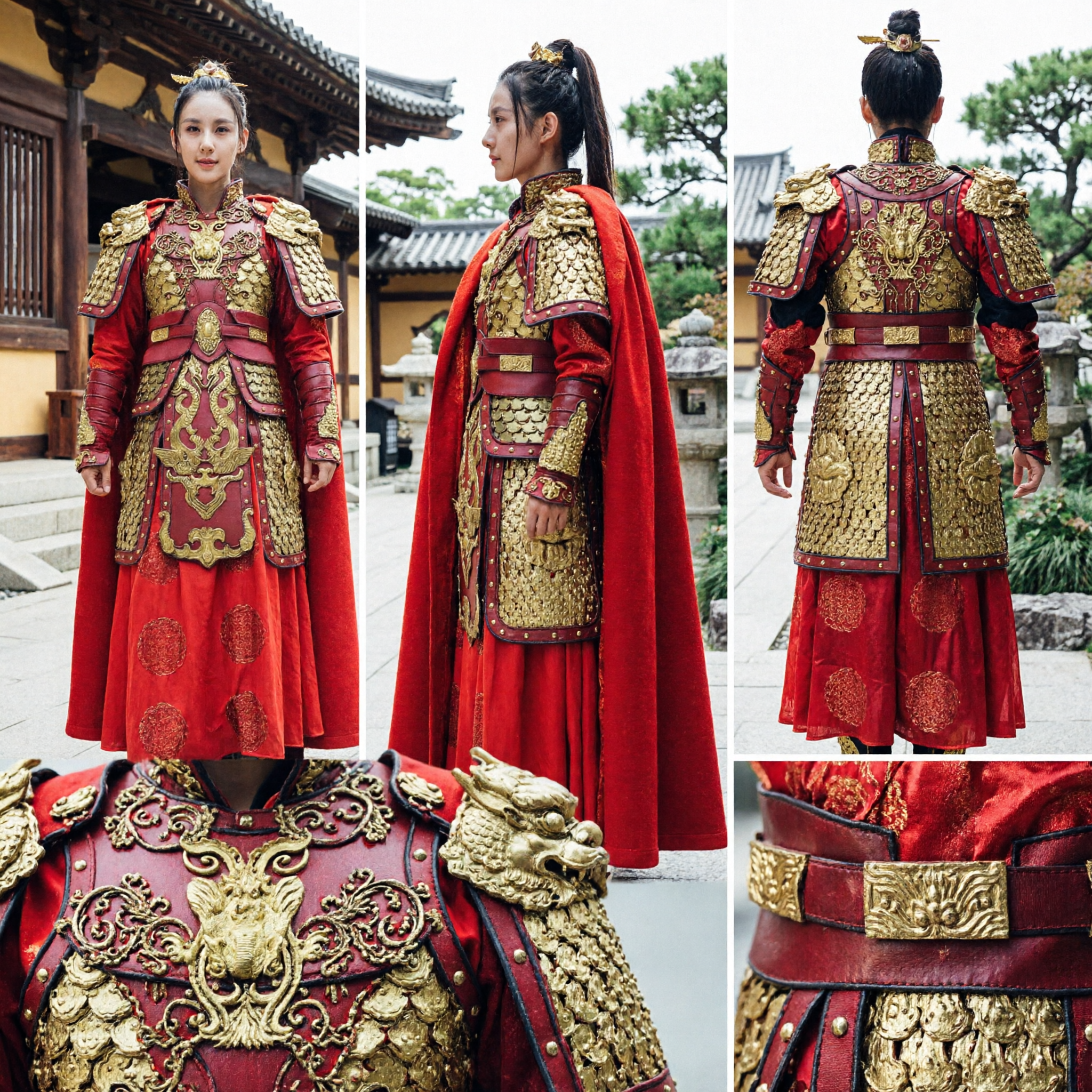 Chinese Ancient General Armor Costume Red Cape Warrior Princess Dress Women Traditional Hanfu Cosplay Performance