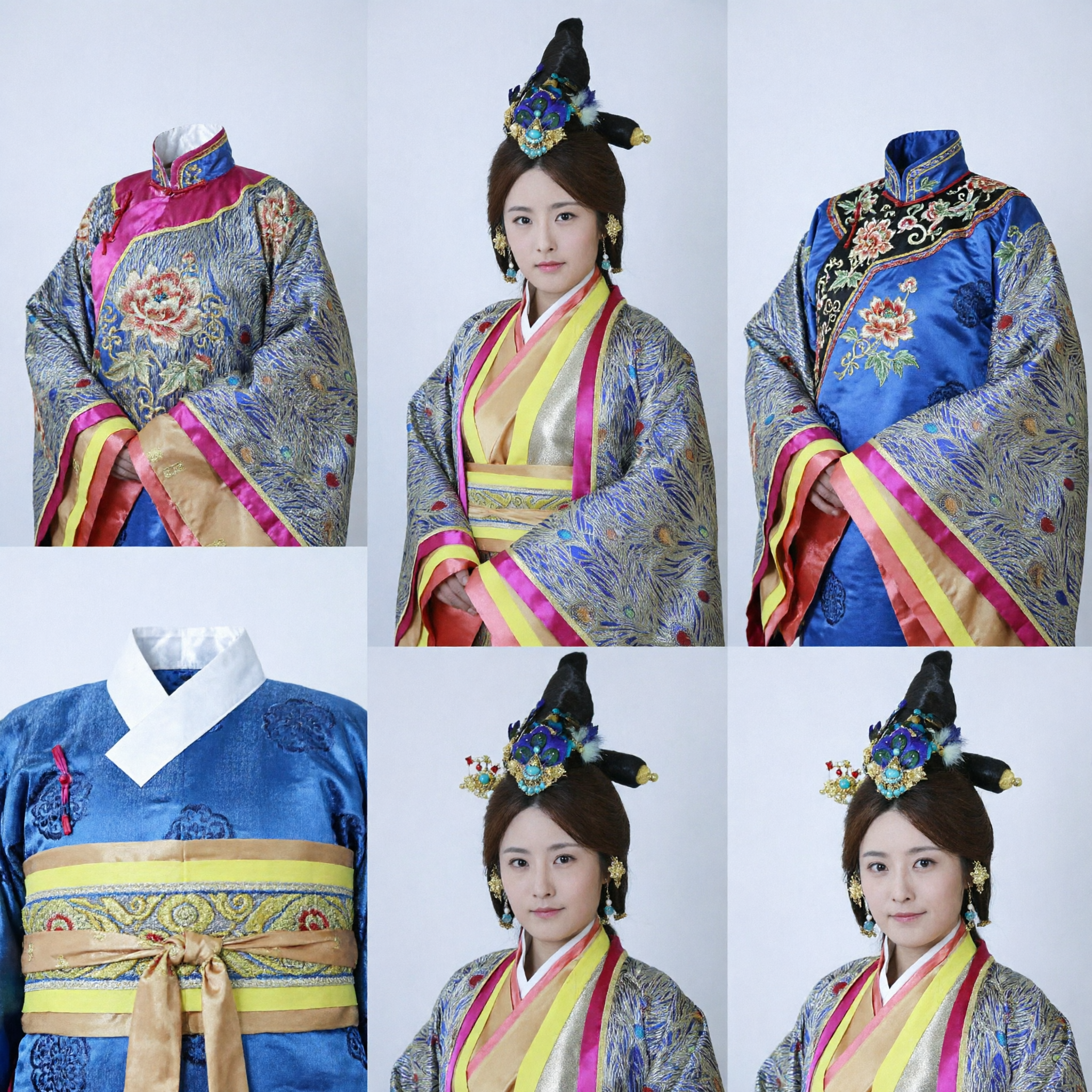 Ancient Chinese Royal Empress Costume Blue Gold Hanfu Dress for Women Historical Cosplay Performance