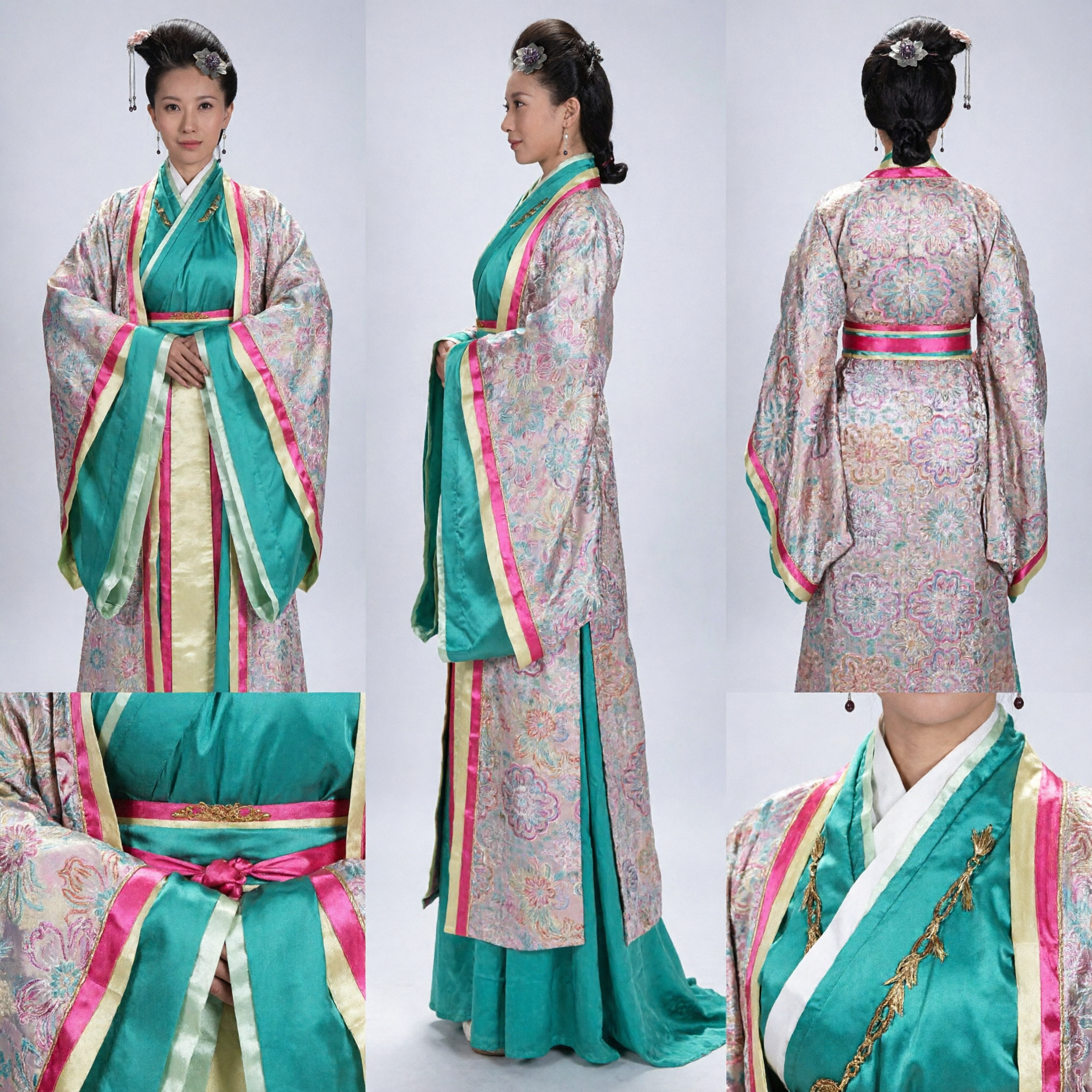 Chinese Traditional Hanfu Costume Ancient Princess Dress Teal Green Embroidered Robe for Women Period Drama Cosplay