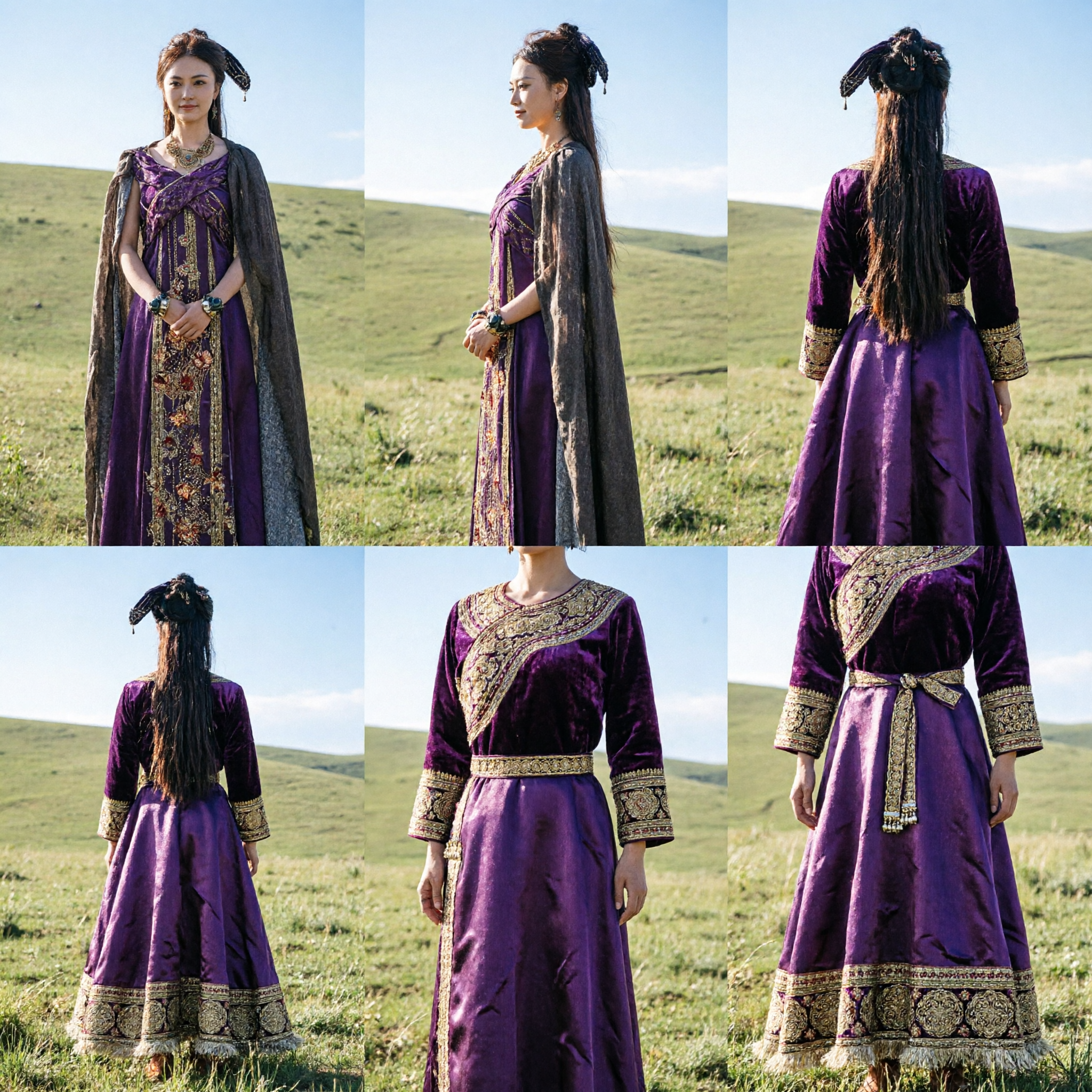 Chinese Traditional Ancient Noble Lady Costume Purple Embroidered Robe with Cloak for Women Stage Performance