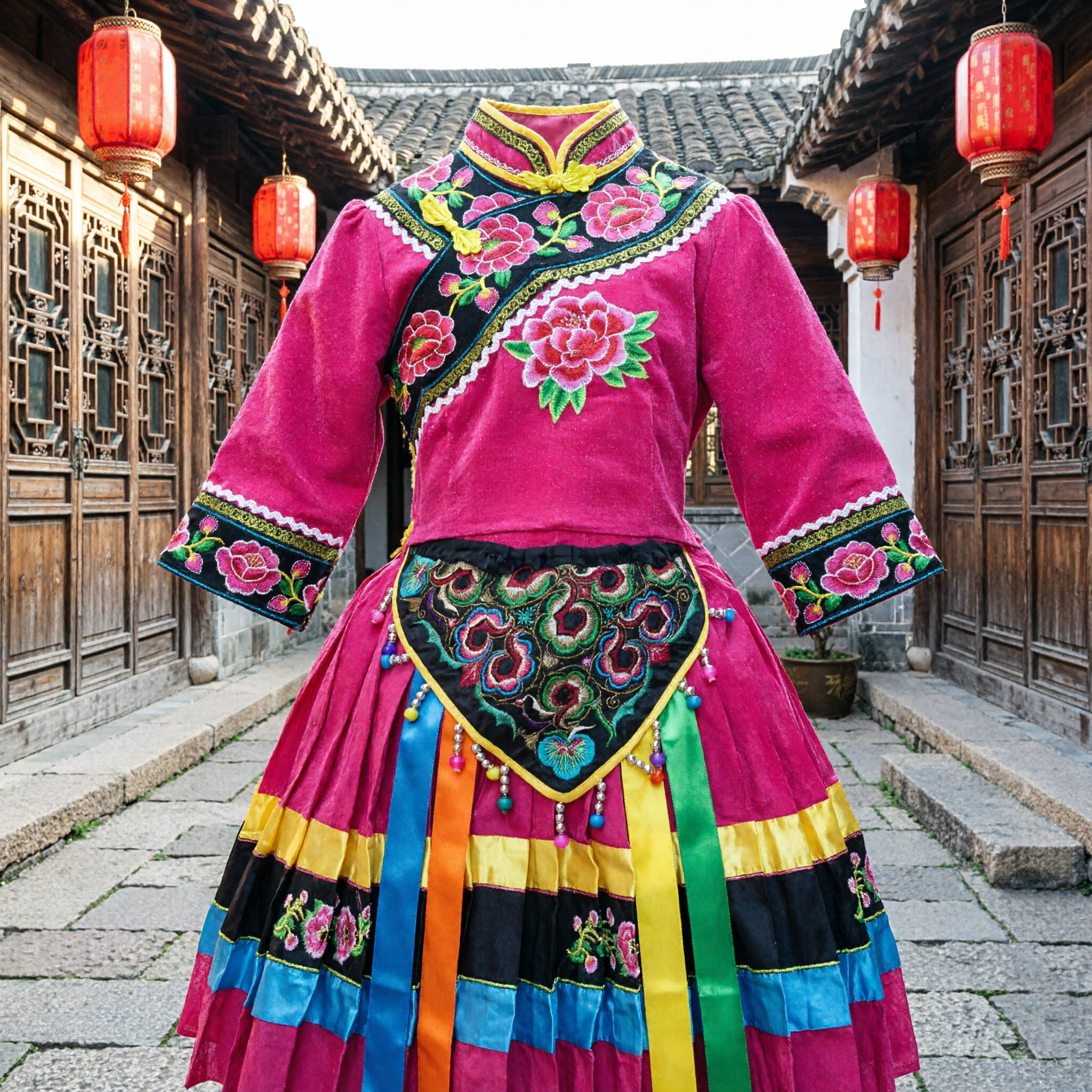 Traditional Chinese Pink Mongolian Style Folk Dance Costume for Girls Ethnic Minority Embroidered Dress