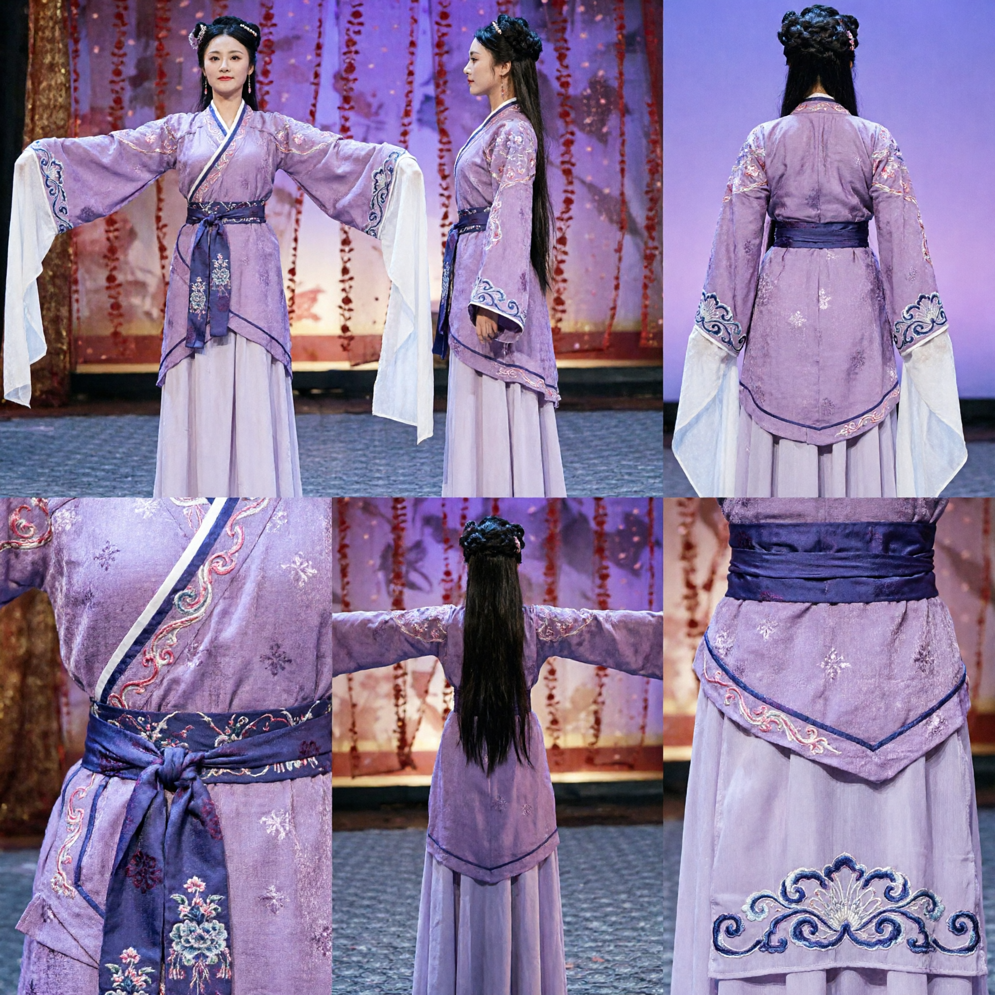 Traditional Chinese Purple Hanfu Costume for Women Ancient Palace Dance Performance Outfit with Long Water Sleeves