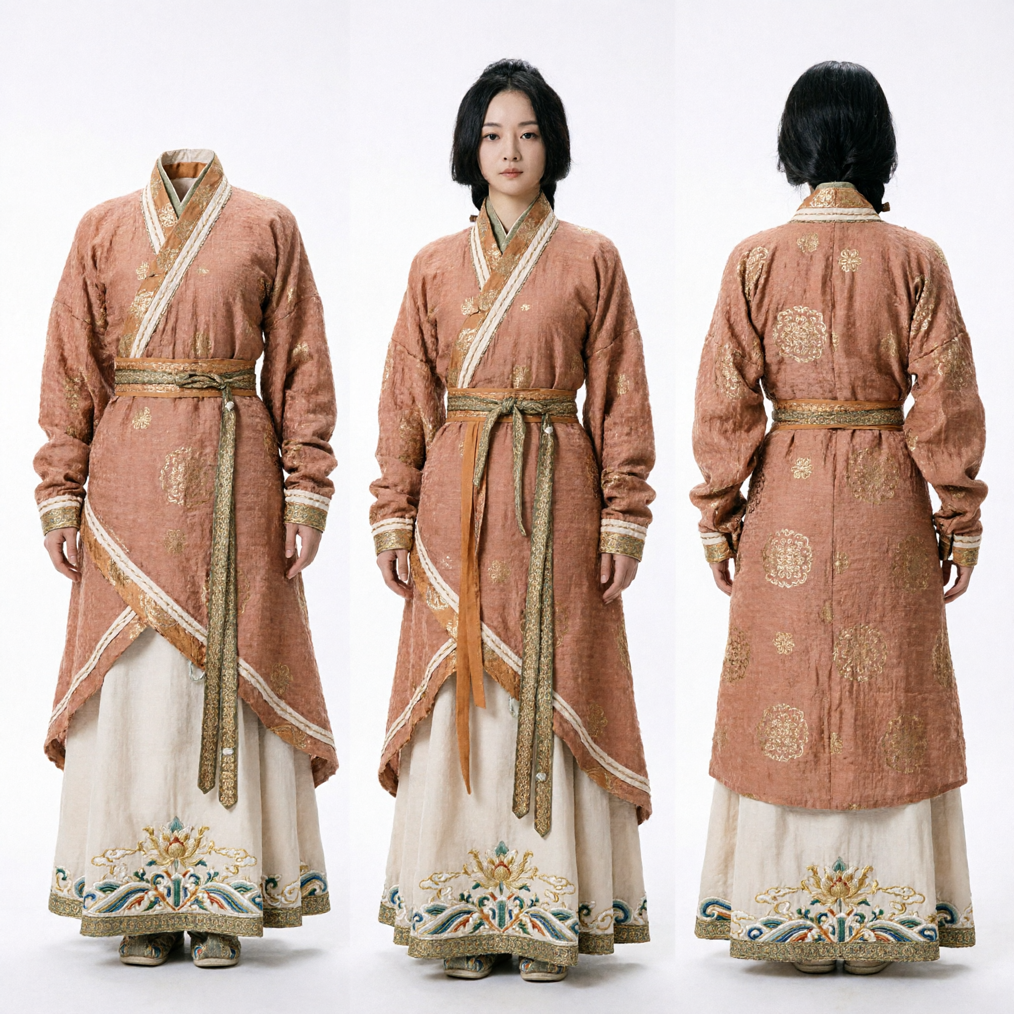Women's Ancient Chinese Han Dynasty Hanfu Costume Traditional Brown Court Robe for Cosplay and Photography