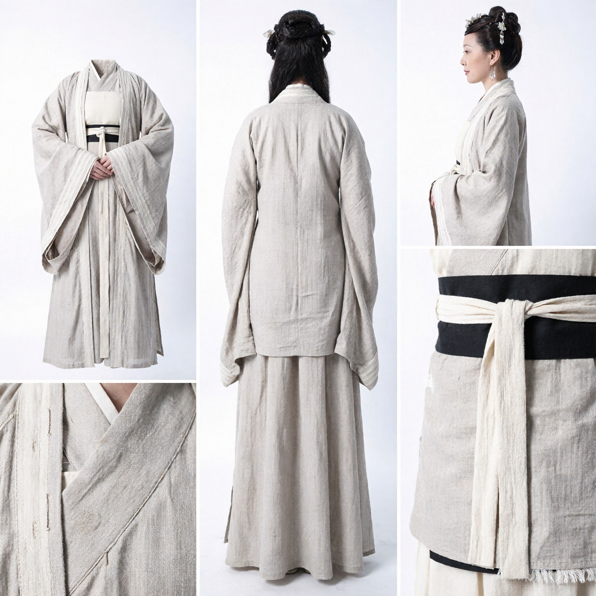 Ancient Chinese Hanfu Costume Women Traditional Han Dynasty Dress Beige Historical Robe for Performance Cosplay