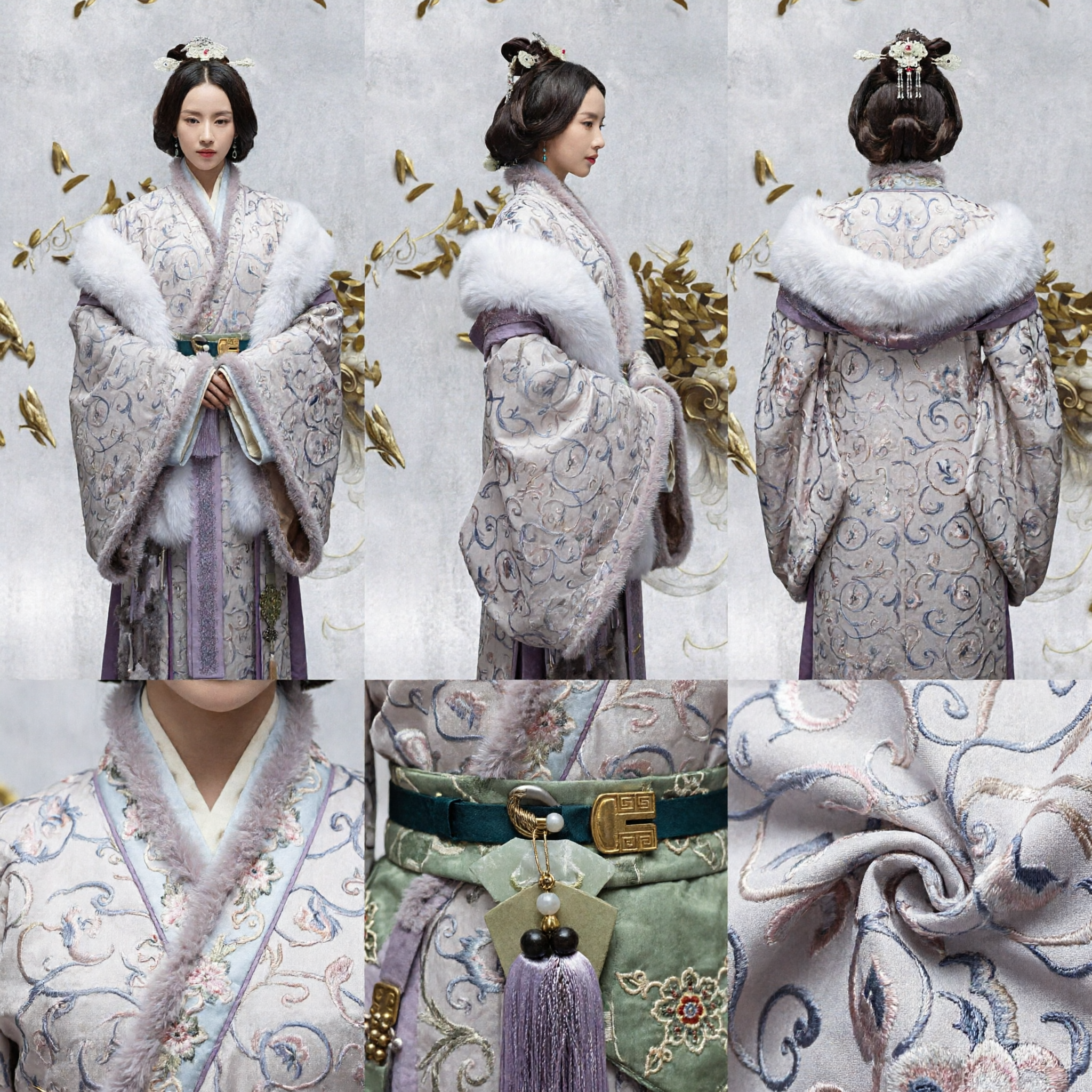 Elegant Traditional Chinese Hanfu Winter Princess Robe with White Fur Collar Embroidered Ancient Costume for Women
