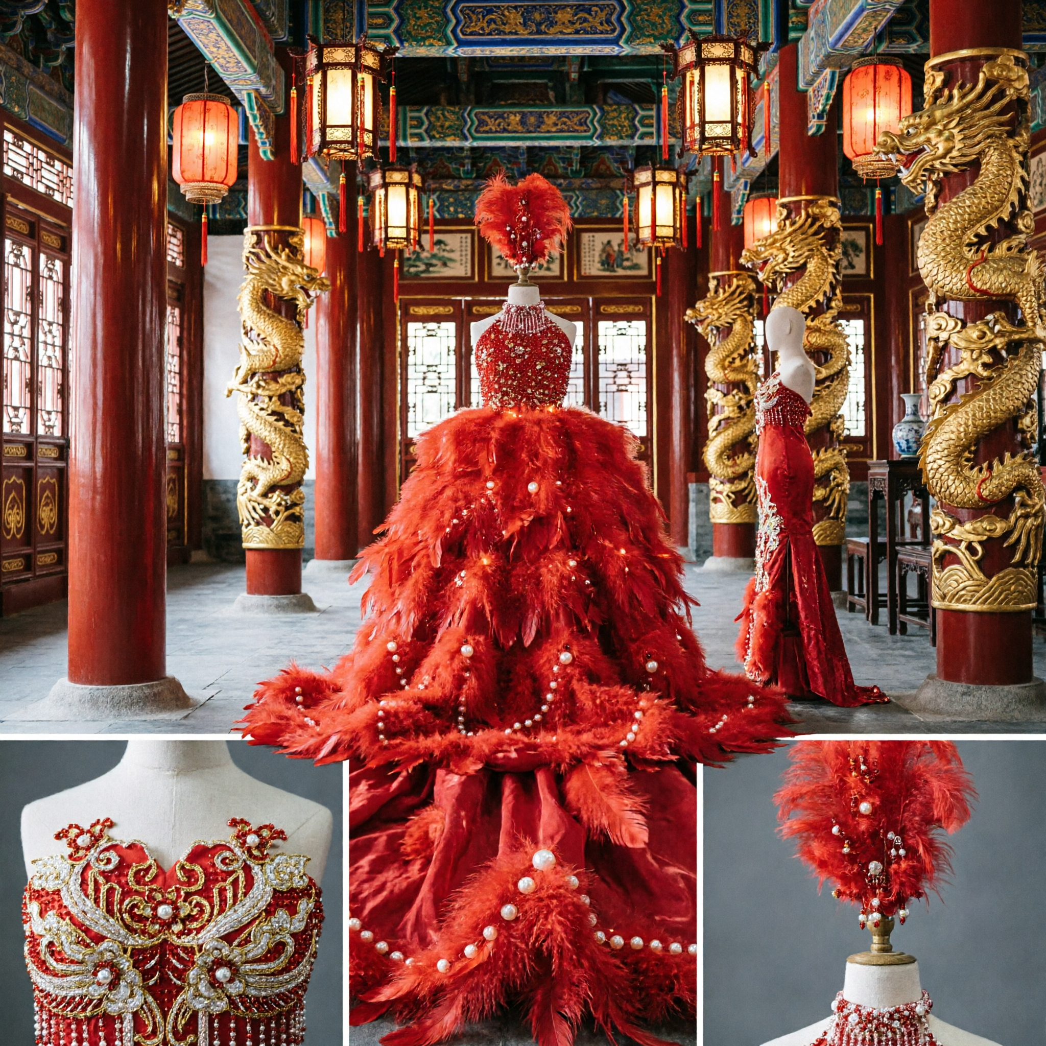 Girls Red LED Light Up Stage Performance Dress with Sequin Bodice, Tulle Skirt and Feather Headpiece